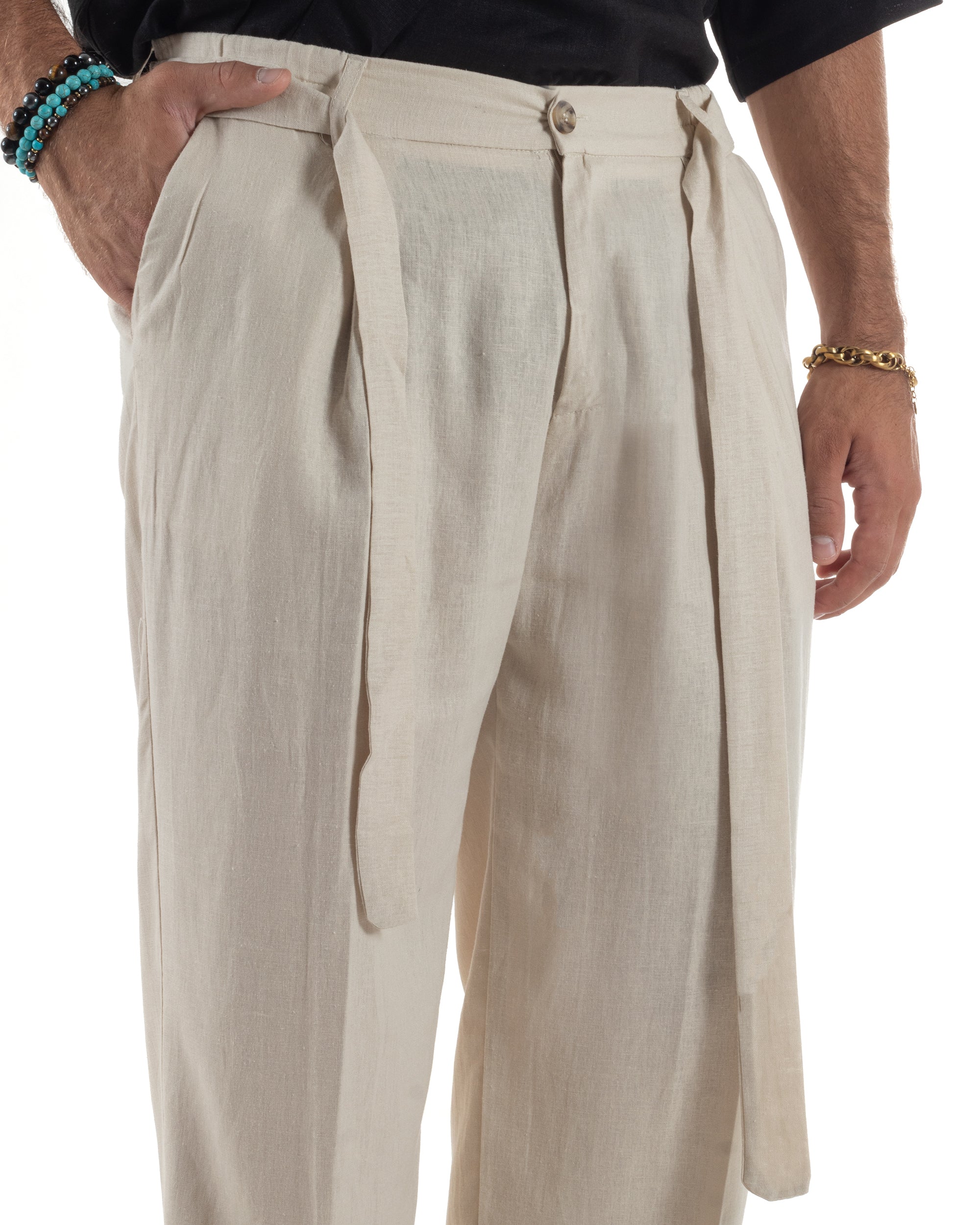 Pantaloni Lino Baggy Fit Cintura P6314A
