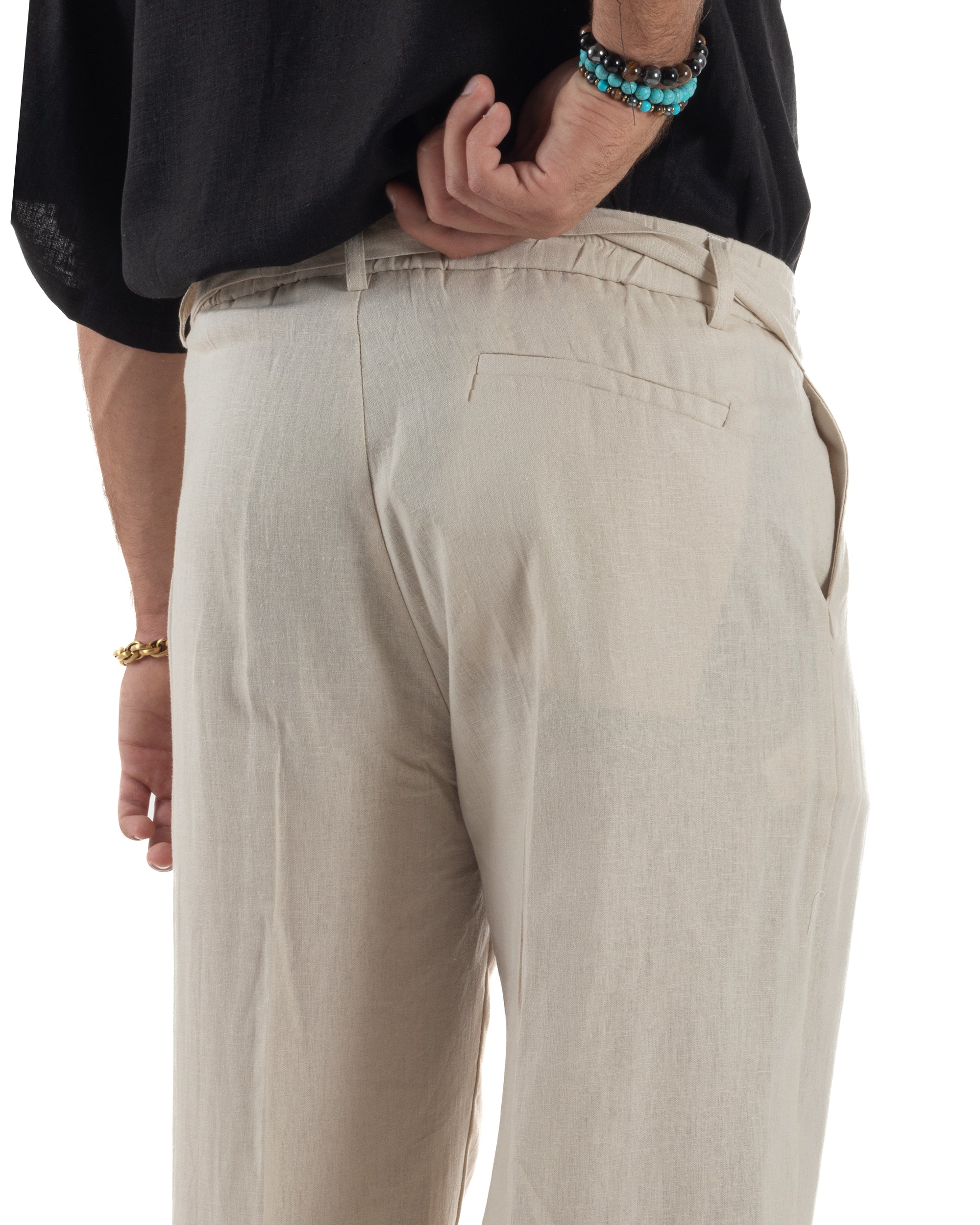 Men's Pants Linen Long Jogger Elastic Tailored Casual Solid Color Green GIOSAL-P5810A