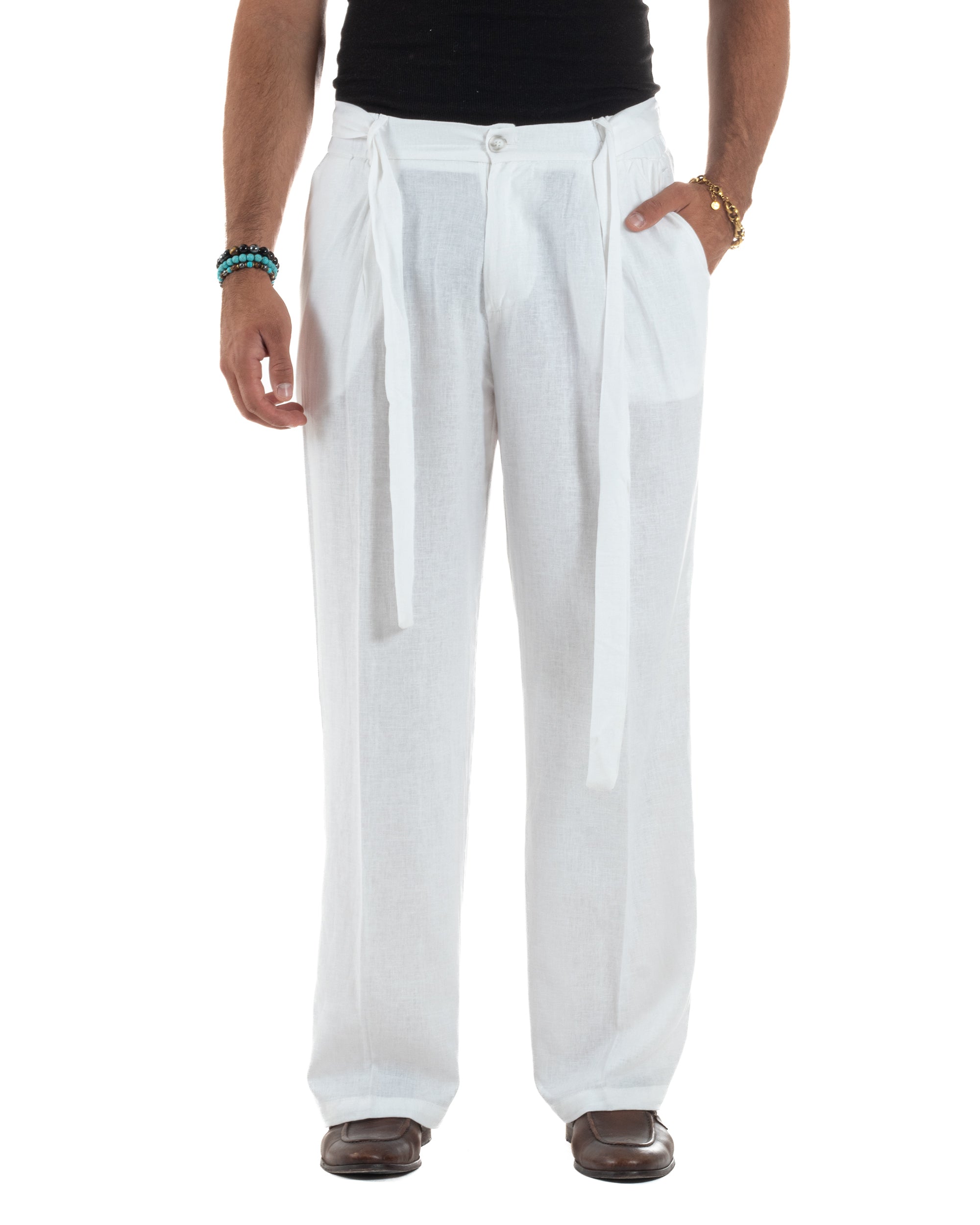 Pantaloni Lino Baggy Fit Cintura P6316A