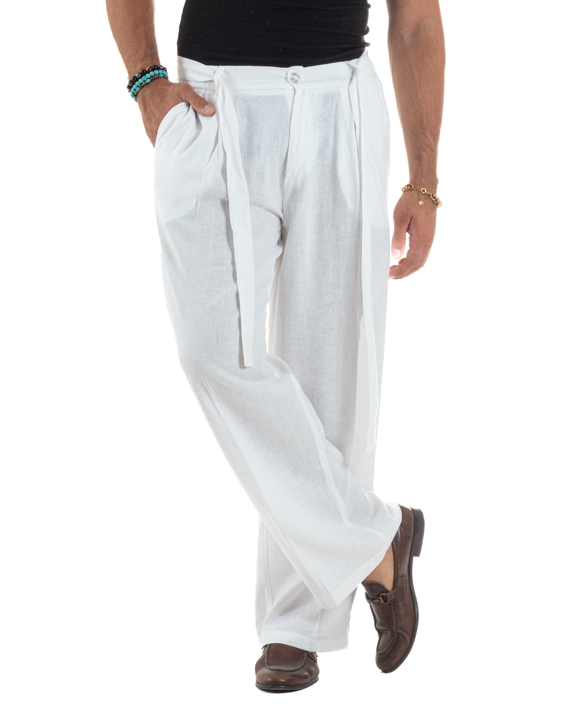 Pantaloni Lino Baggy Fit Cintura P6316A