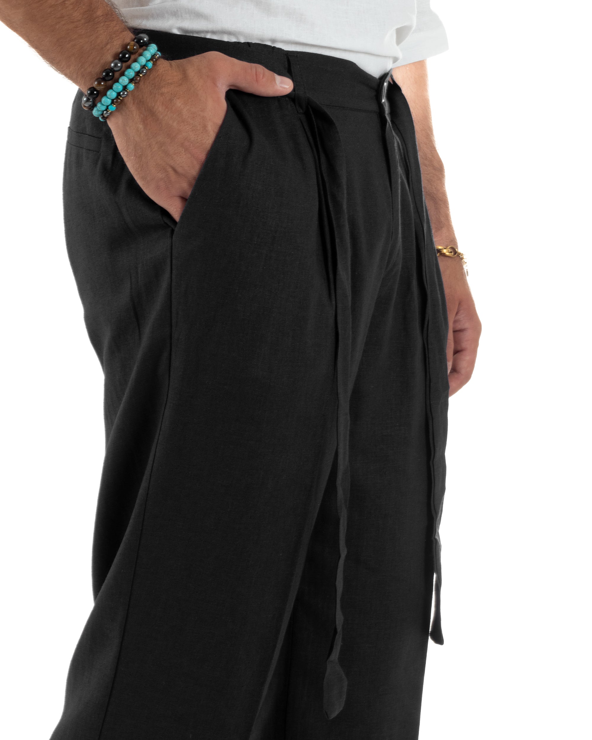 Men's Pants Linen Long Jogger Elastic Tailored Casual Solid Color Green GIOSAL-P5810A