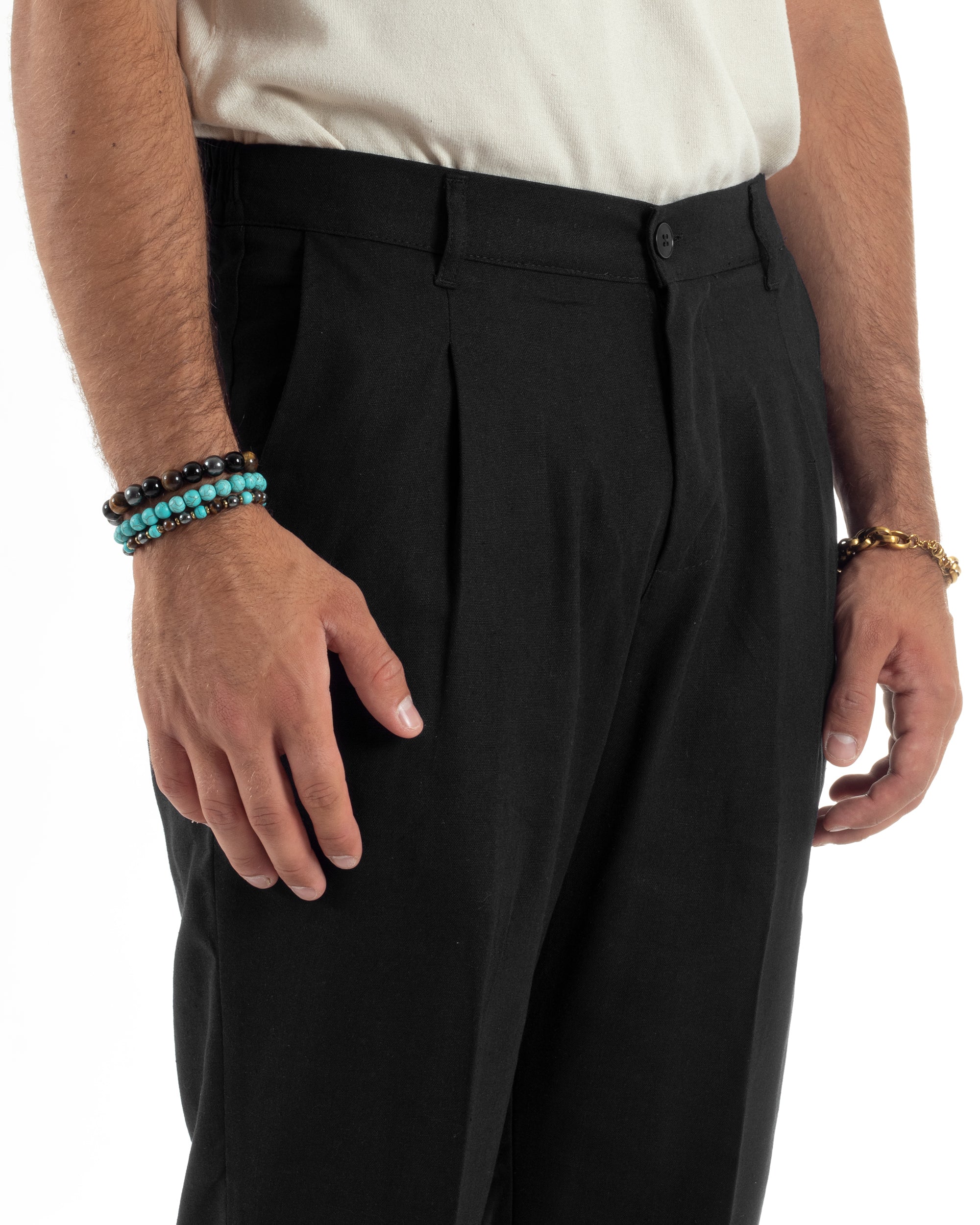 Men's Pants Linen Long Jogger Elastic Tailored Casual Solid Color Green GIOSAL-P5810A