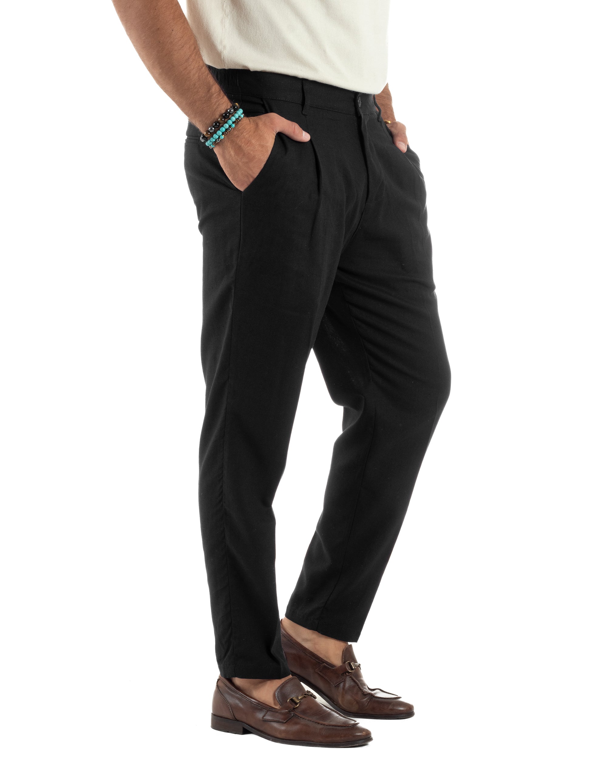 Men's Pants Linen Long Jogger Elastic Tailored Casual Solid Color Green GIOSAL-P5810A