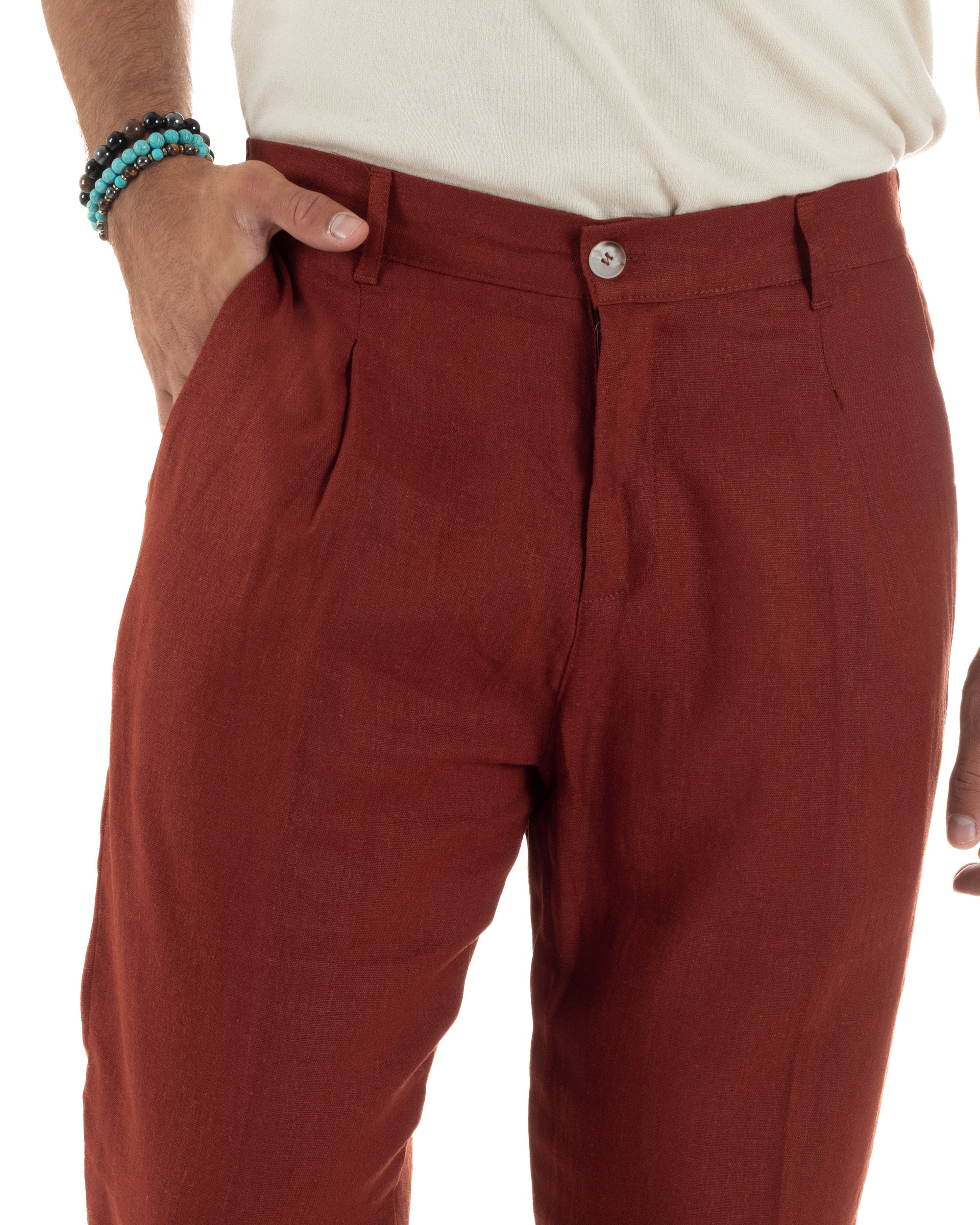Men's Pants Linen Long Jogger Elastic Tailored Casual Solid Color Green GIOSAL-P5810A
