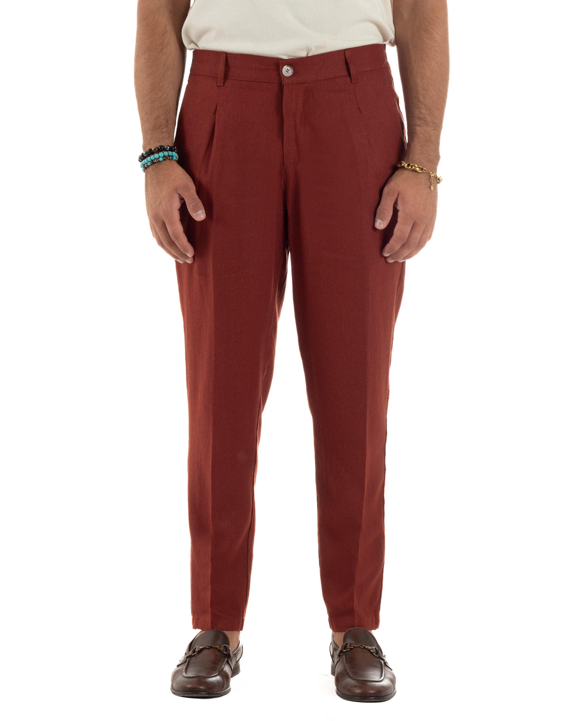 Men's Pants Linen Long Jogger Elastic Tailored Casual Solid Color Green GIOSAL-P5810A