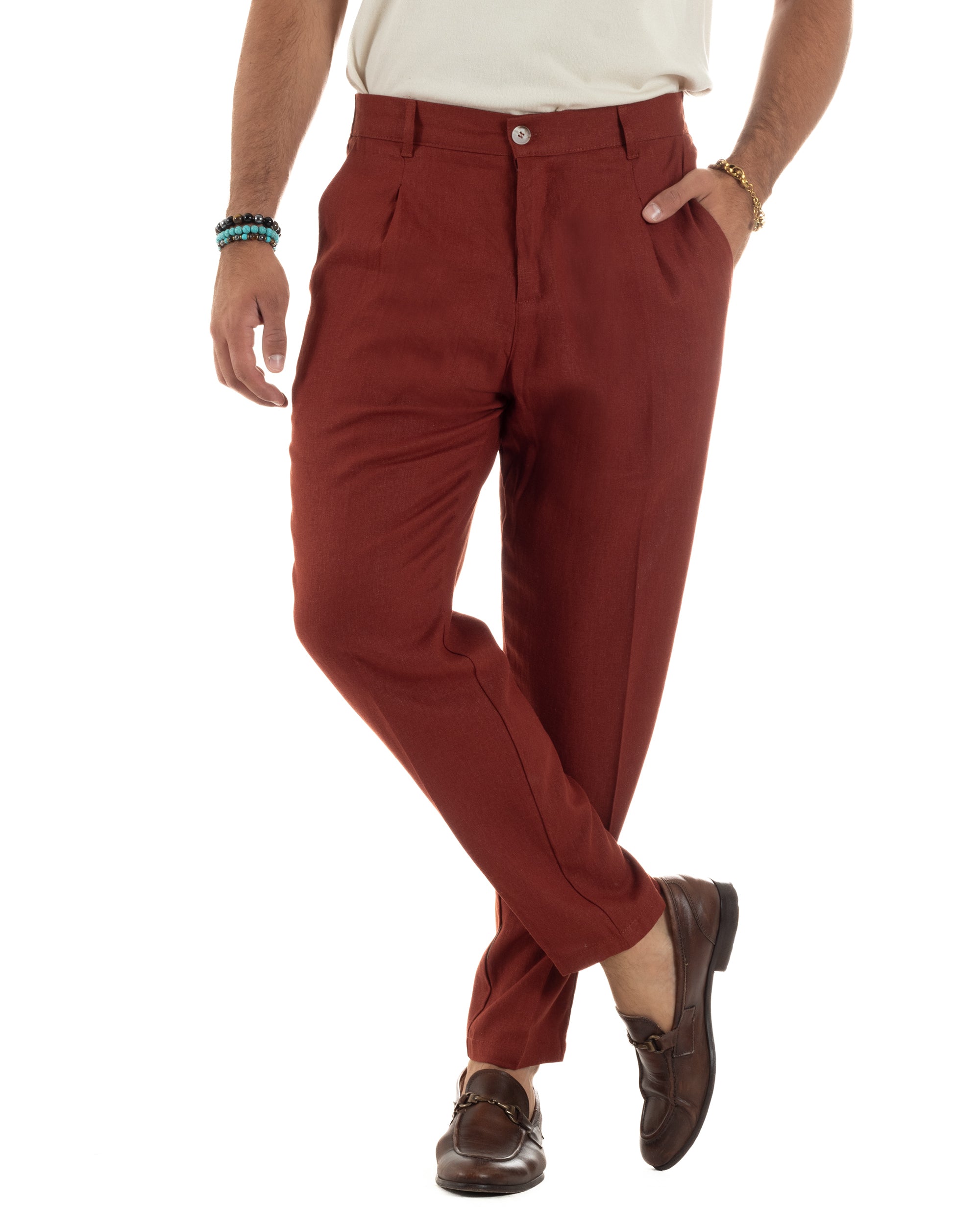 Men's Pants Linen Long Jogger Elastic Tailored Casual Solid Color Green GIOSAL-P5810A