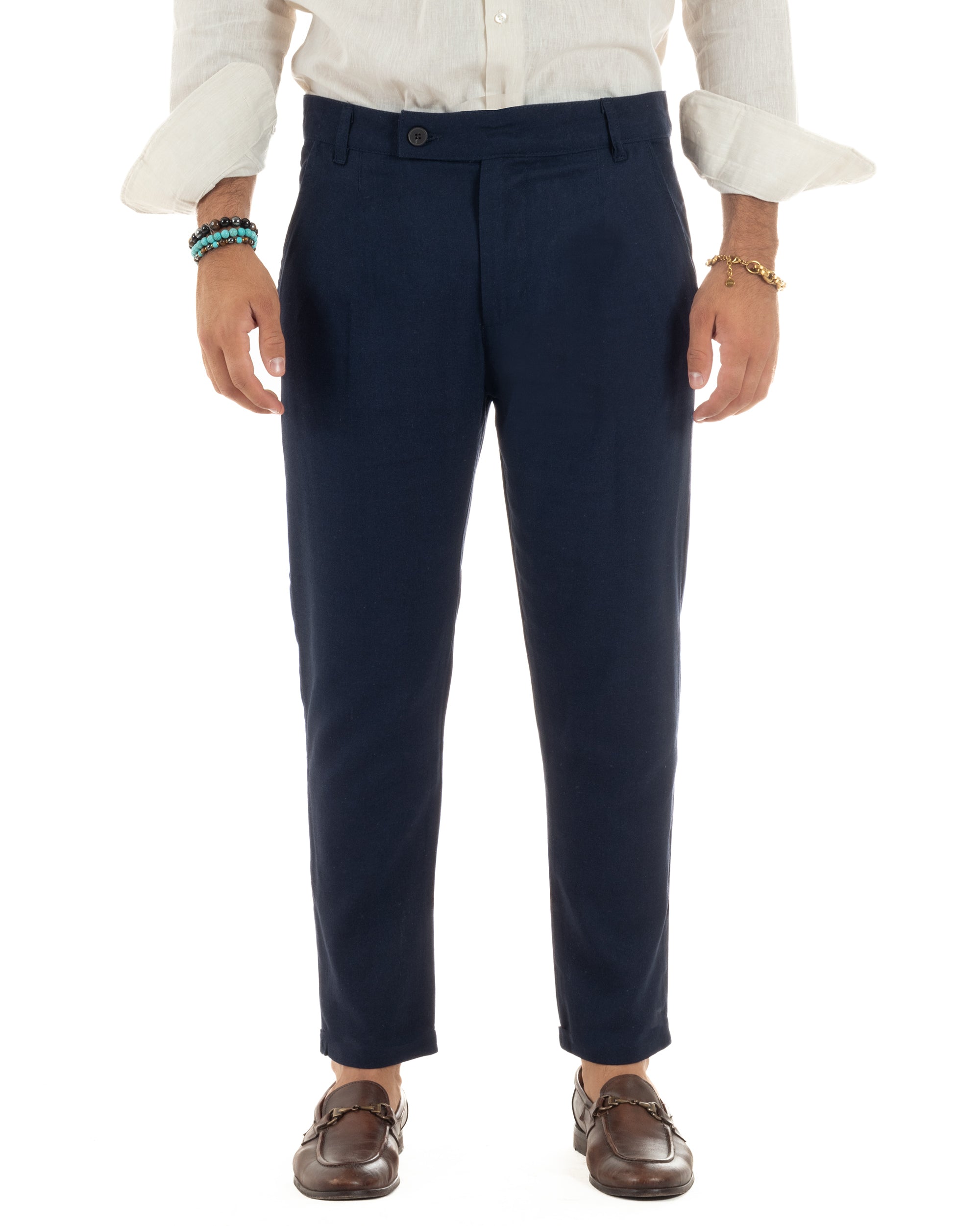 Pantaloni Lino Sartoriale Abbottonatura Allungata P6326A