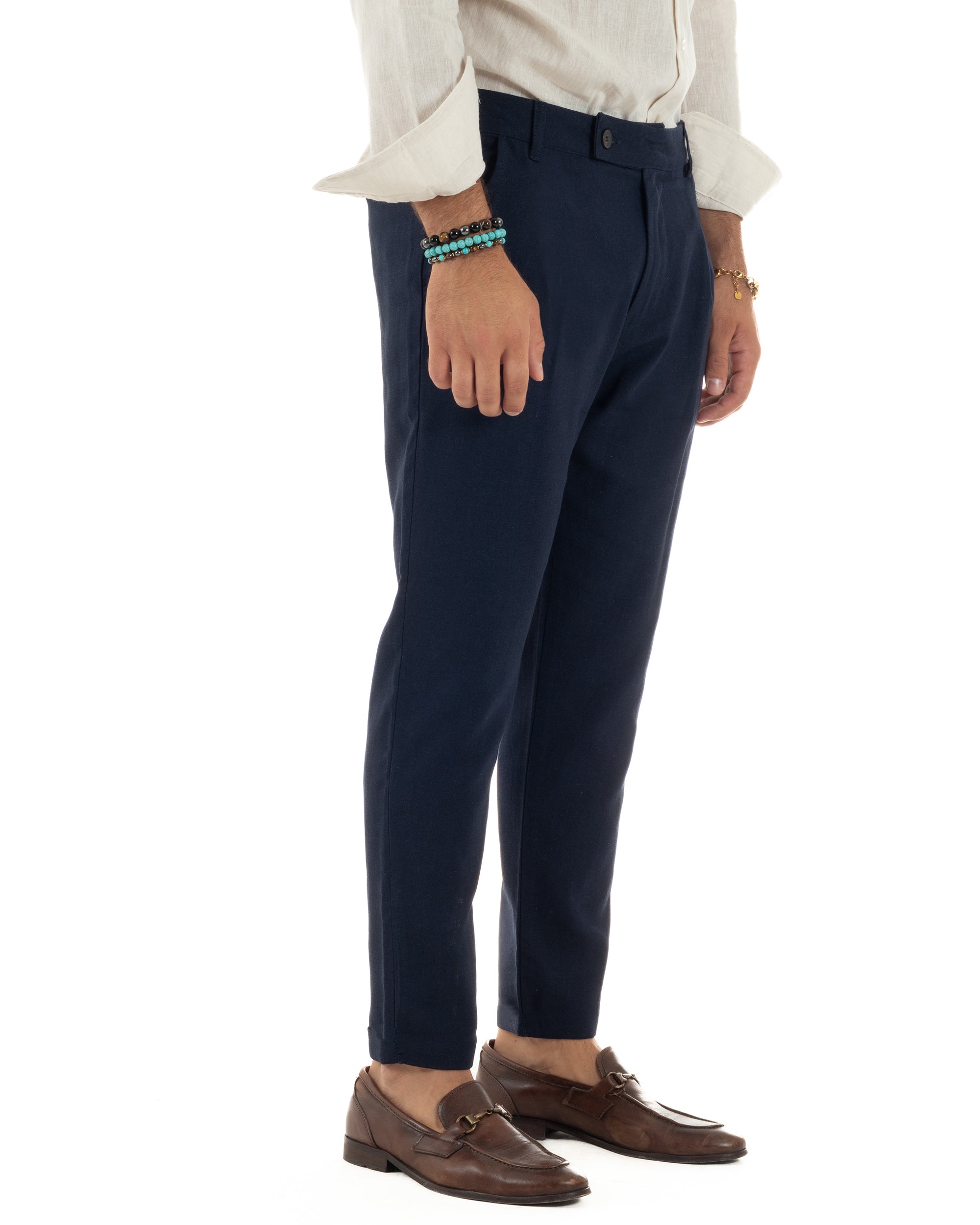 Pantaloni Lino Sartoriale Abbottonatura Allungata P6326A