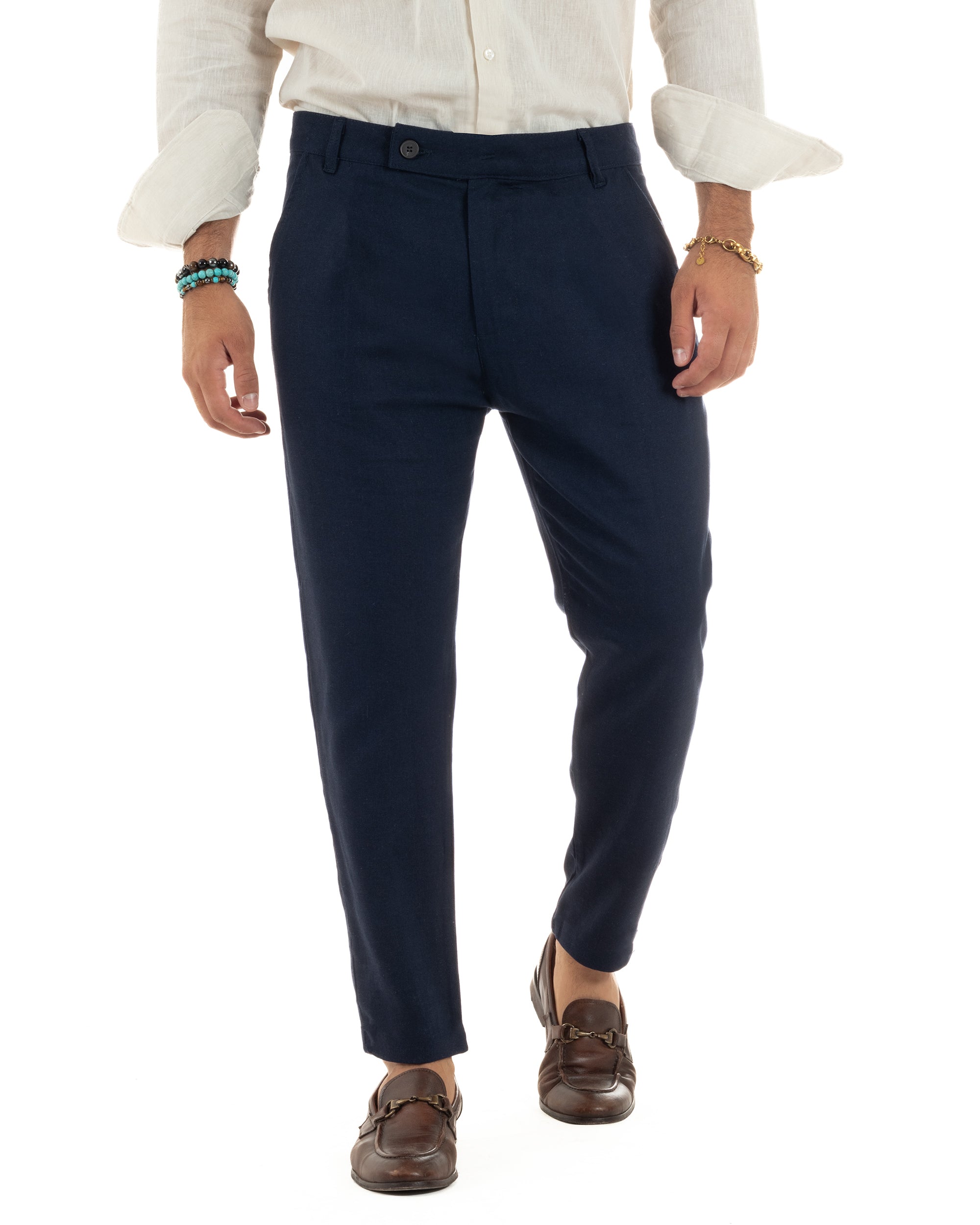 Pantaloni Lino Sartoriale Abbottonatura Allungata P6326A