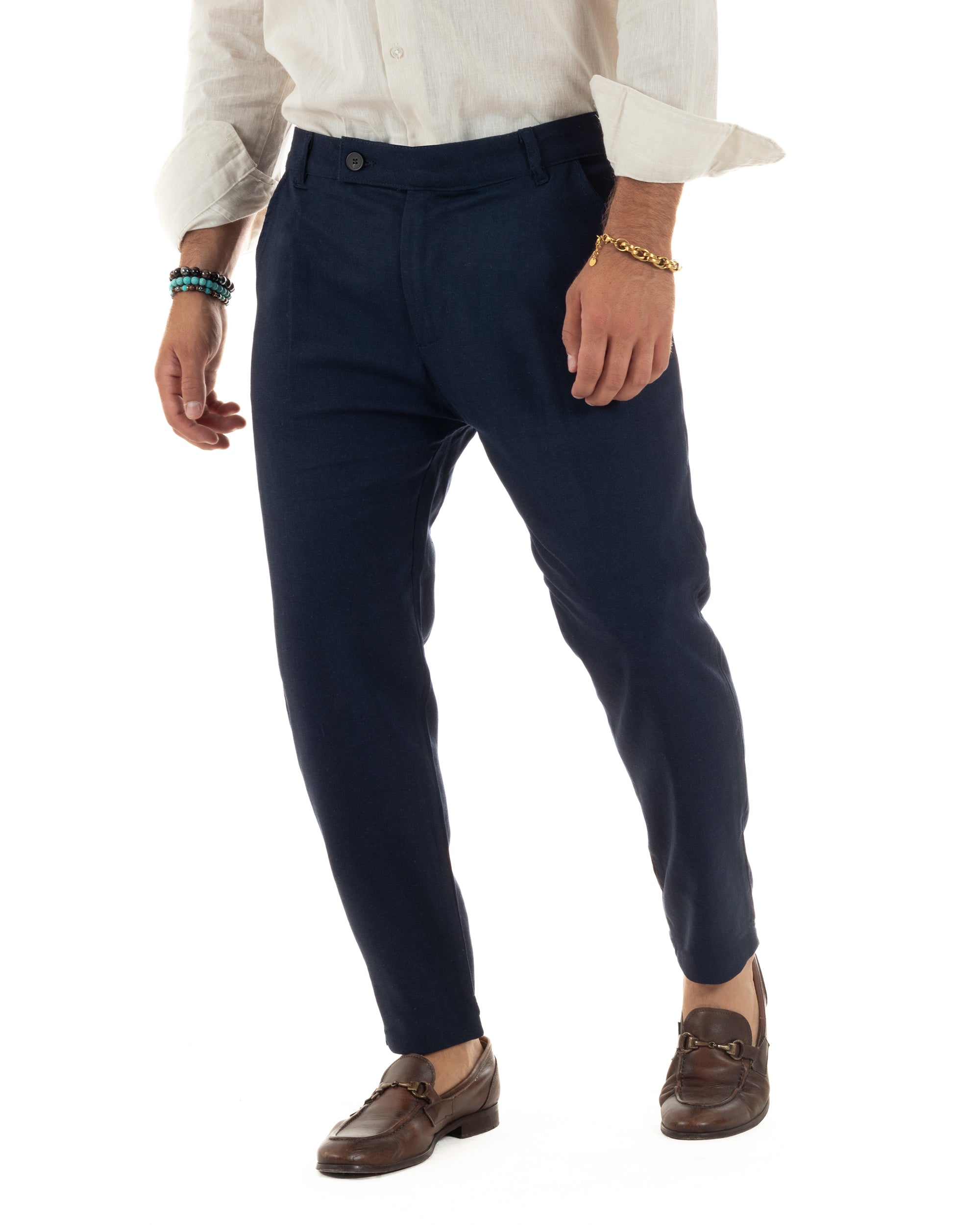 Pantaloni Lino Sartoriale Abbottonatura Allungata P6326A