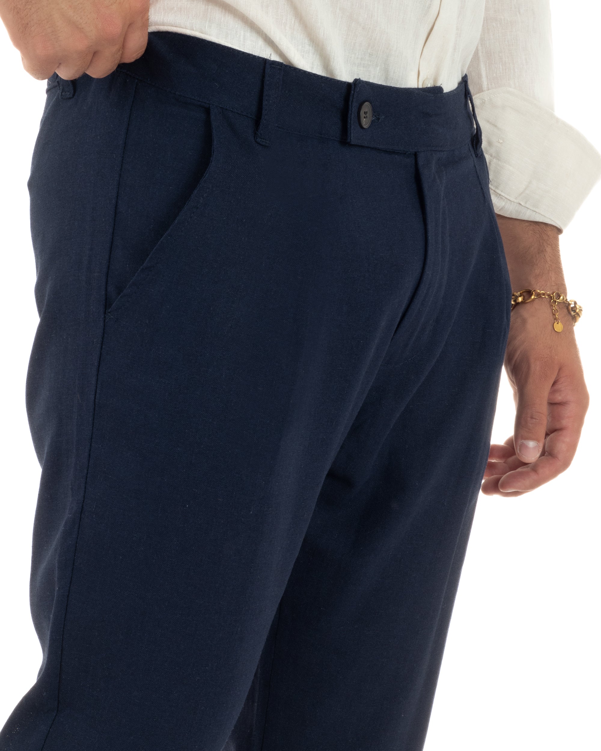 Pantaloni Lino Sartoriale Abbottonatura Allungata P6326A