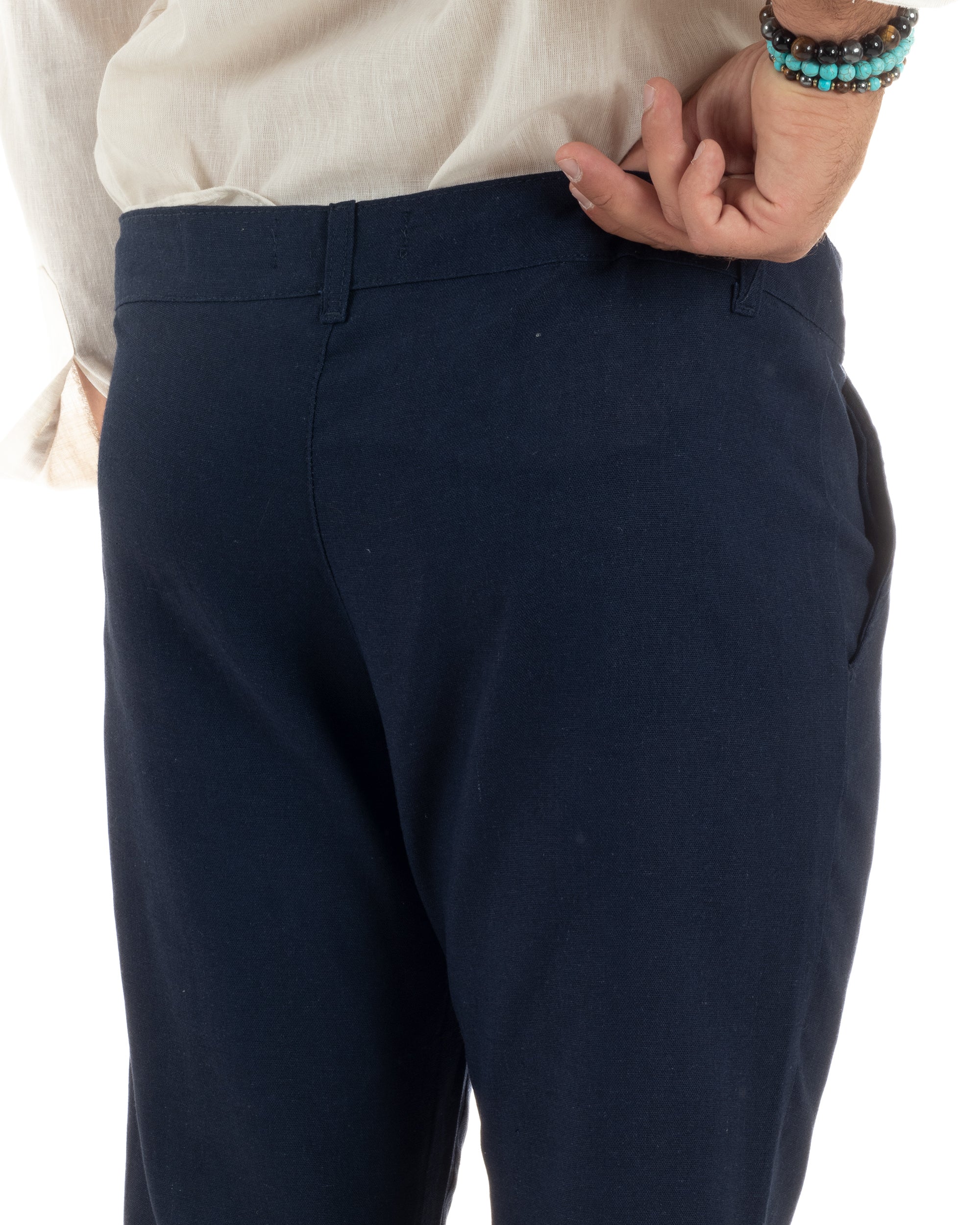 Pantaloni Lino Sartoriale Abbottonatura Allungata P6326A