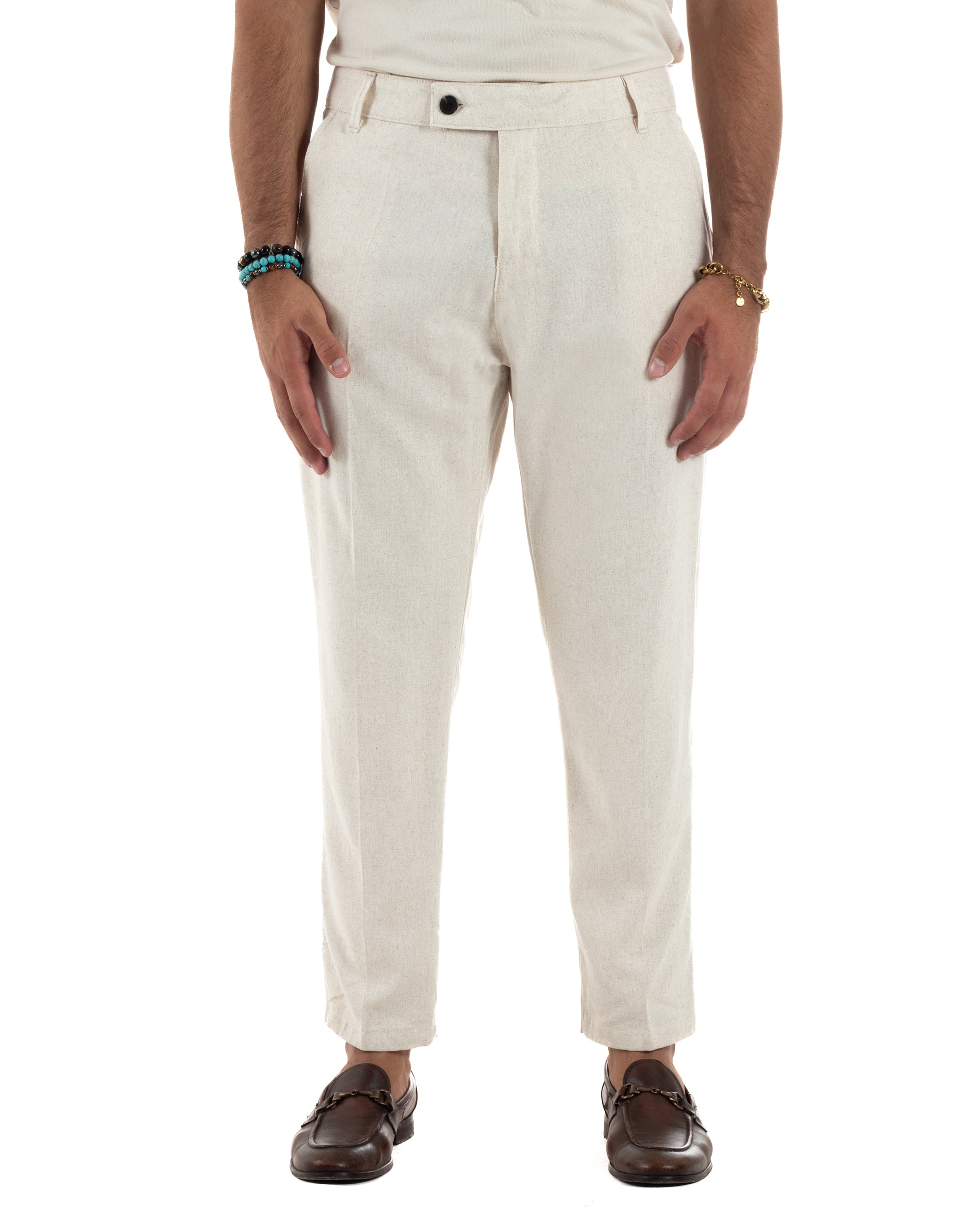 Pantaloni Lino Sartoriale Abbottonatura Allungata P6327A