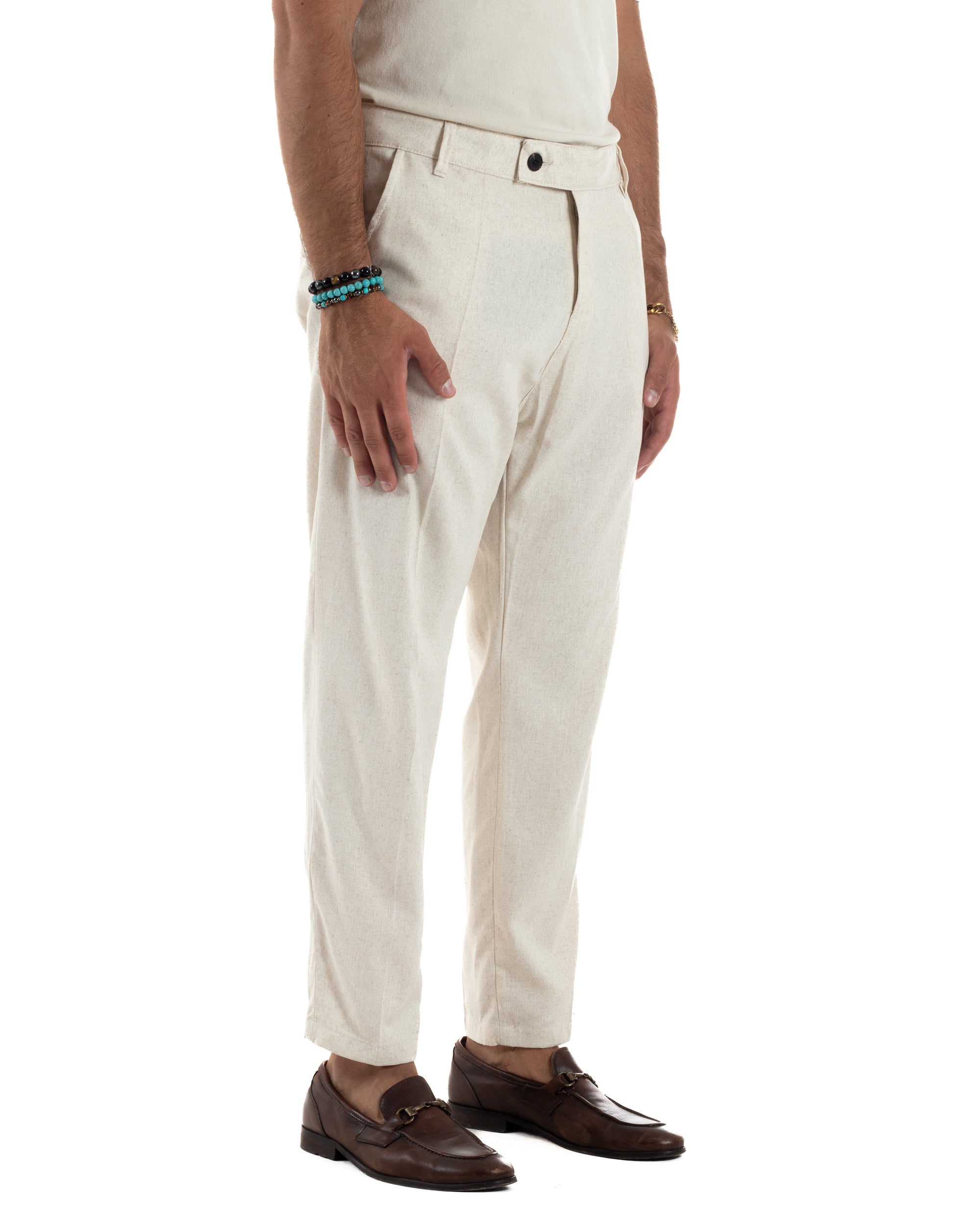 Pantaloni Lino Sartoriale Abbottonatura Allungata P6327A