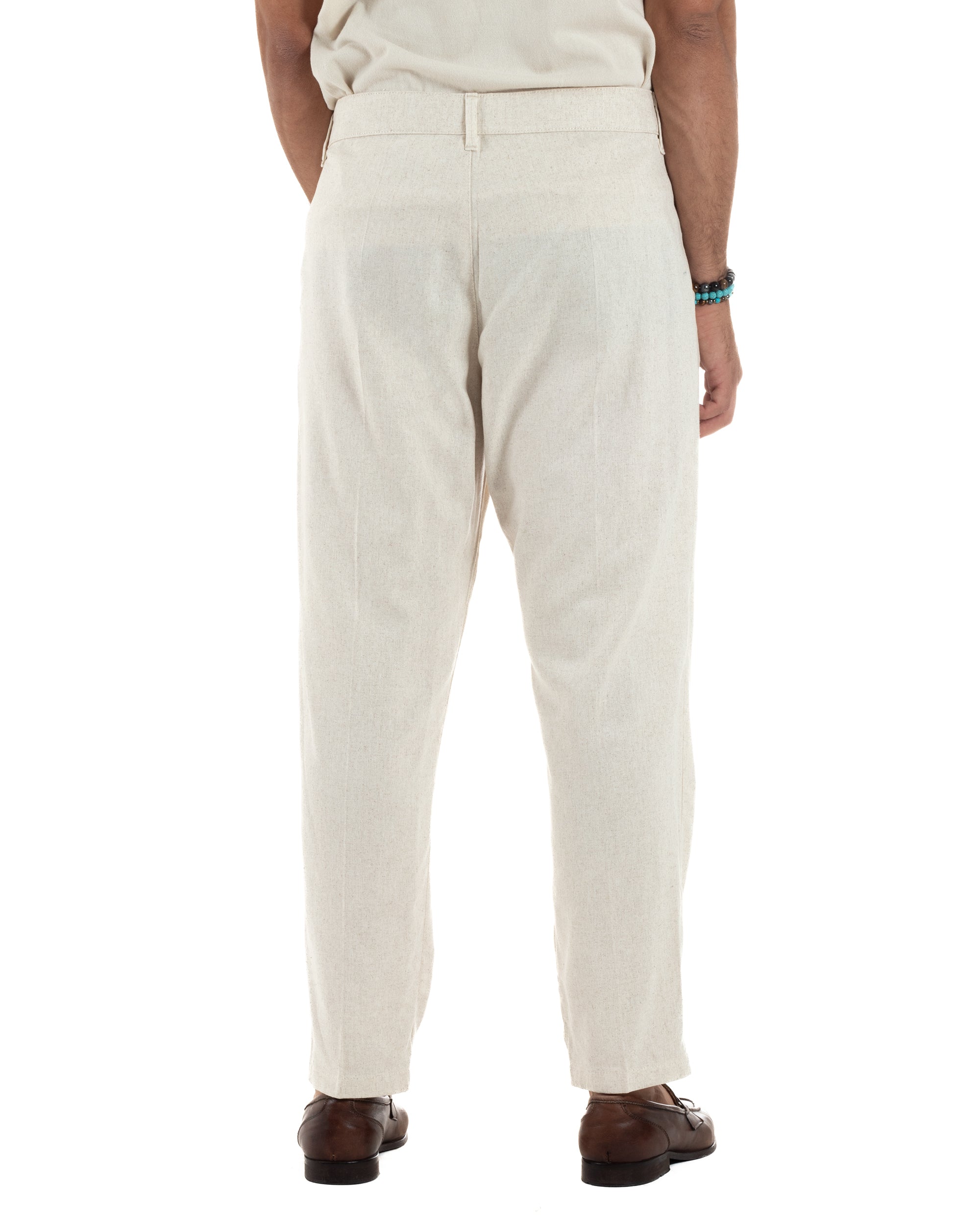 Pantaloni Lino Sartoriale Abbottonatura Allungata P6327A