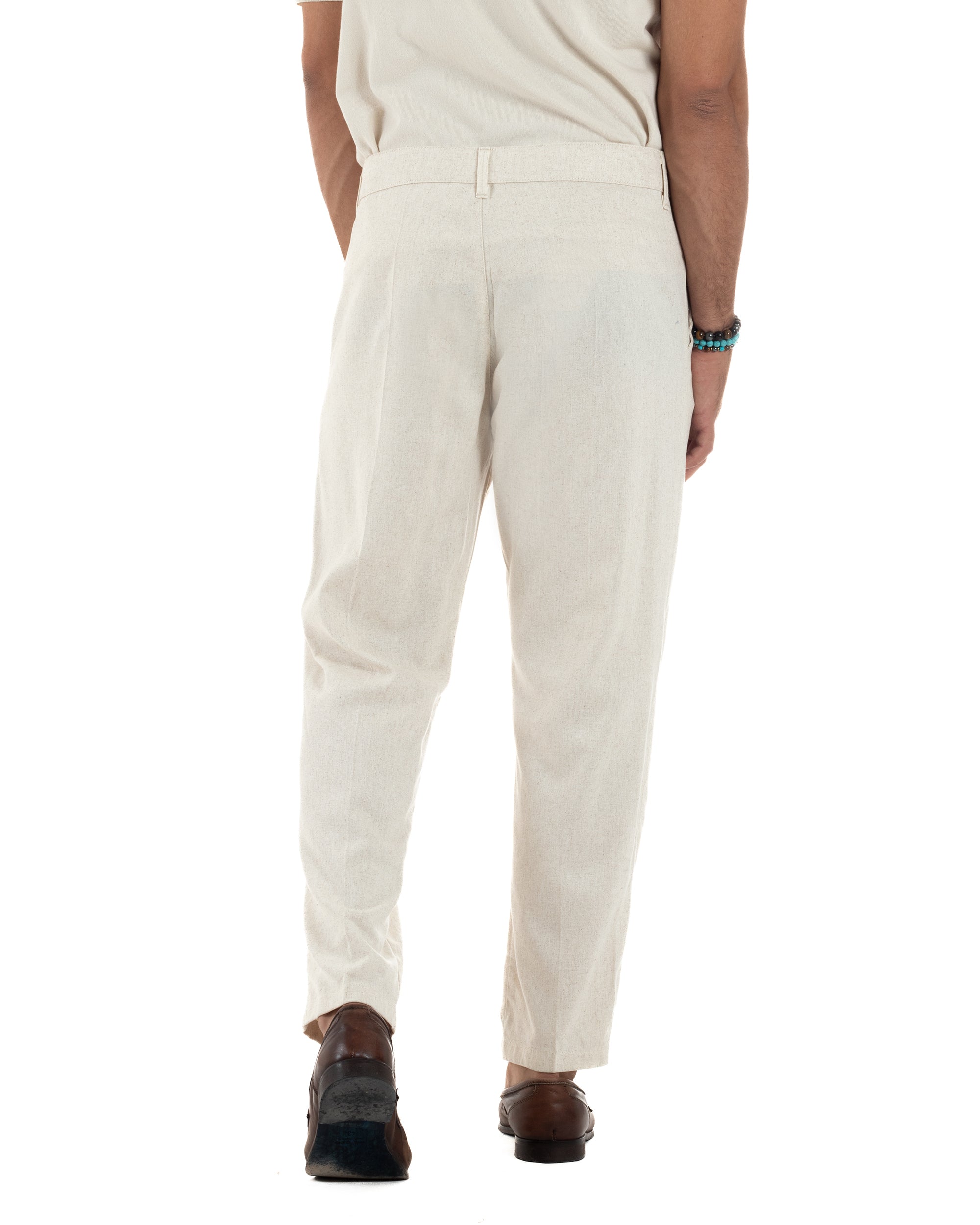 Pantaloni Lino Sartoriale Abbottonatura Allungata P6327A