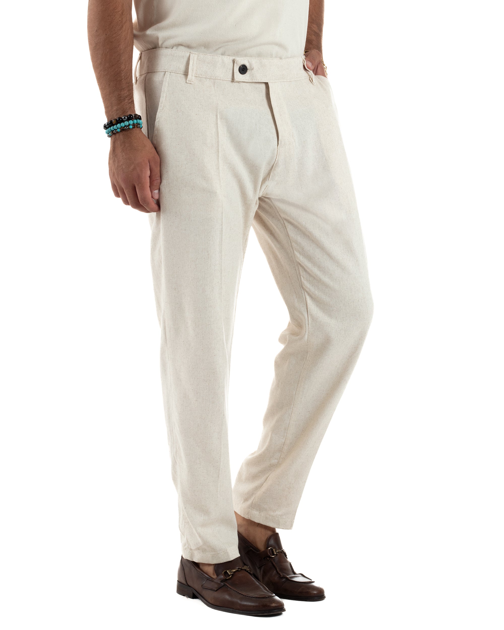 Pantaloni Lino Sartoriale Abbottonatura Allungata P6327A