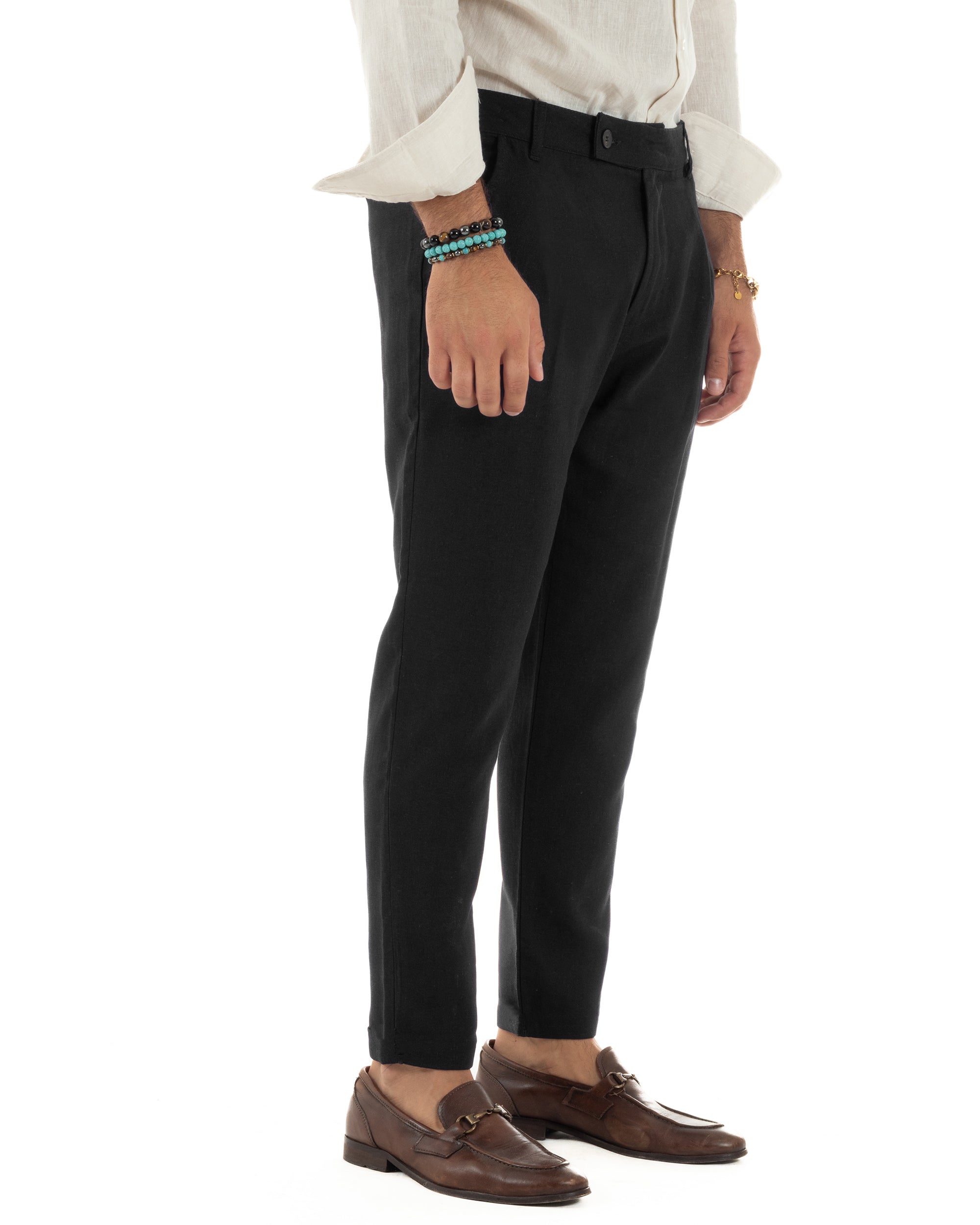 Pantaloni Lino Sartoriale Abbottonatura Allungata P6328A