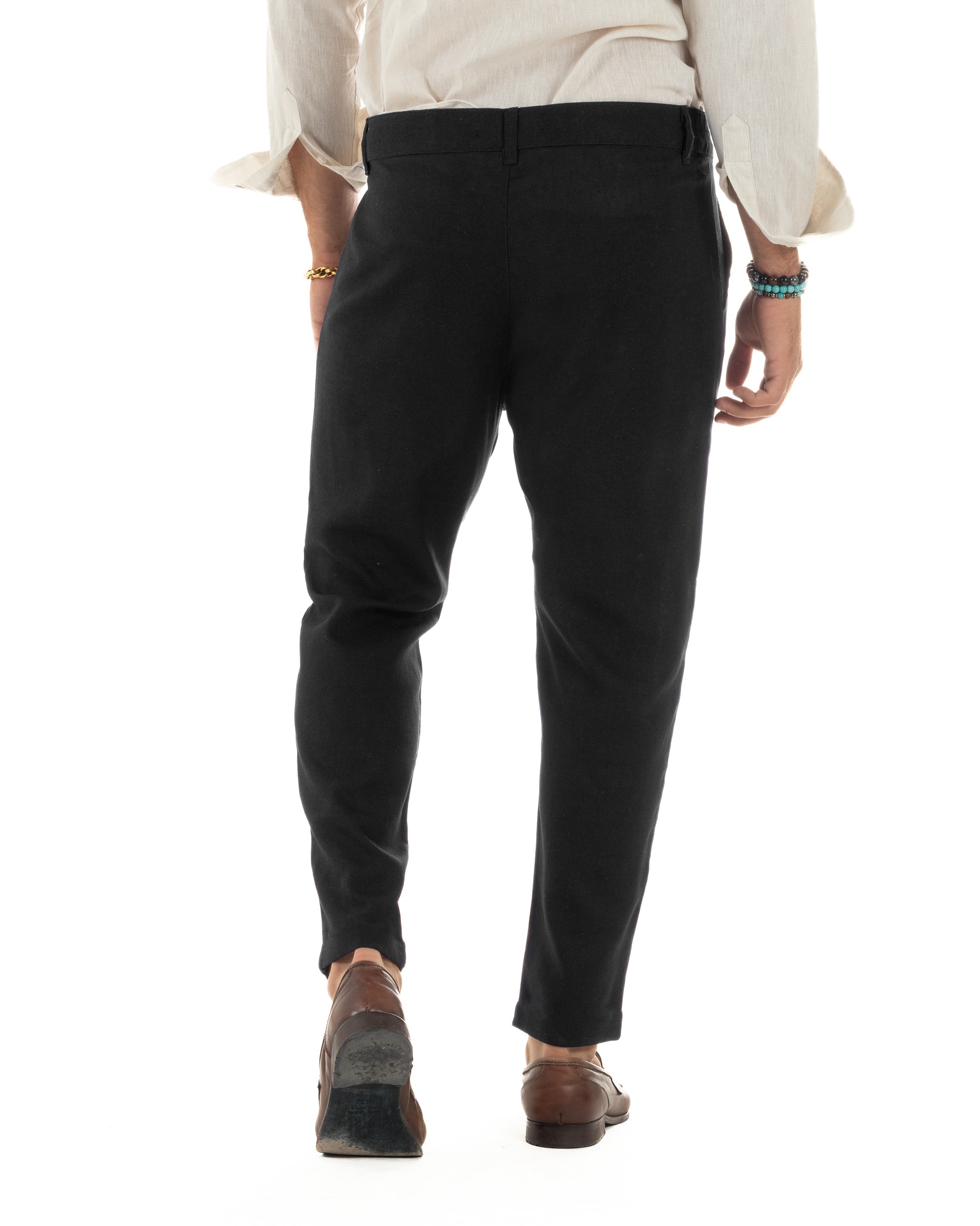 Pantaloni Lino Sartoriale Abbottonatura Allungata P6328A