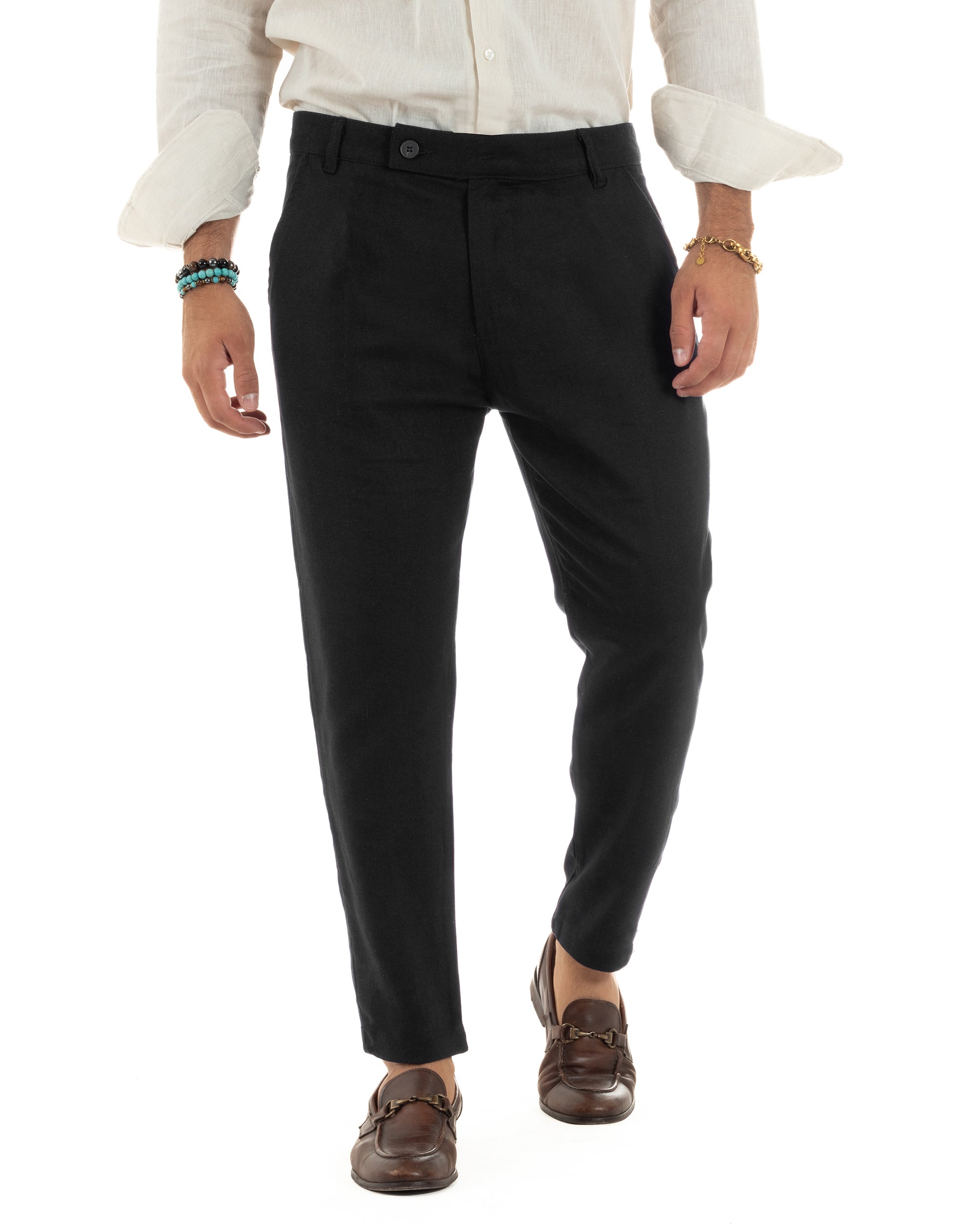 Pantaloni Lino Sartoriale Abbottonatura Allungata P6328A