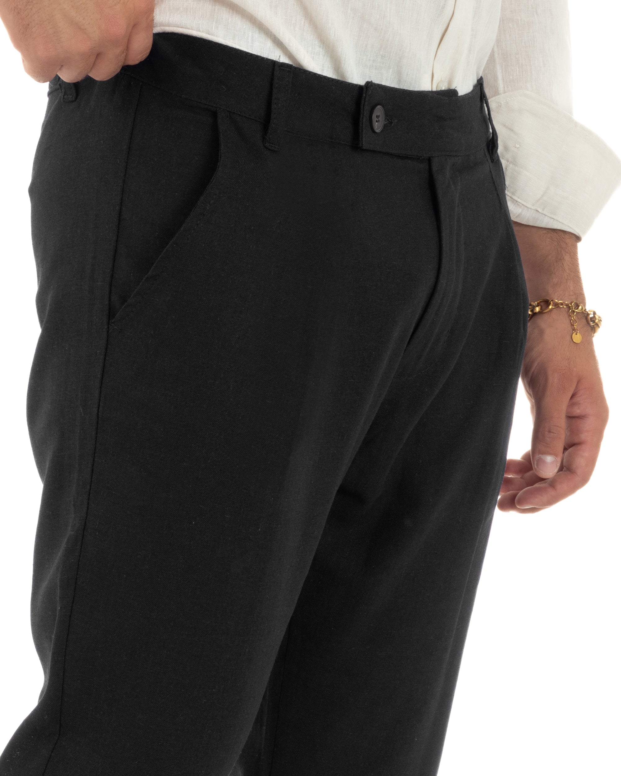 Pantaloni Lino Sartoriale Abbottonatura Allungata P6328A