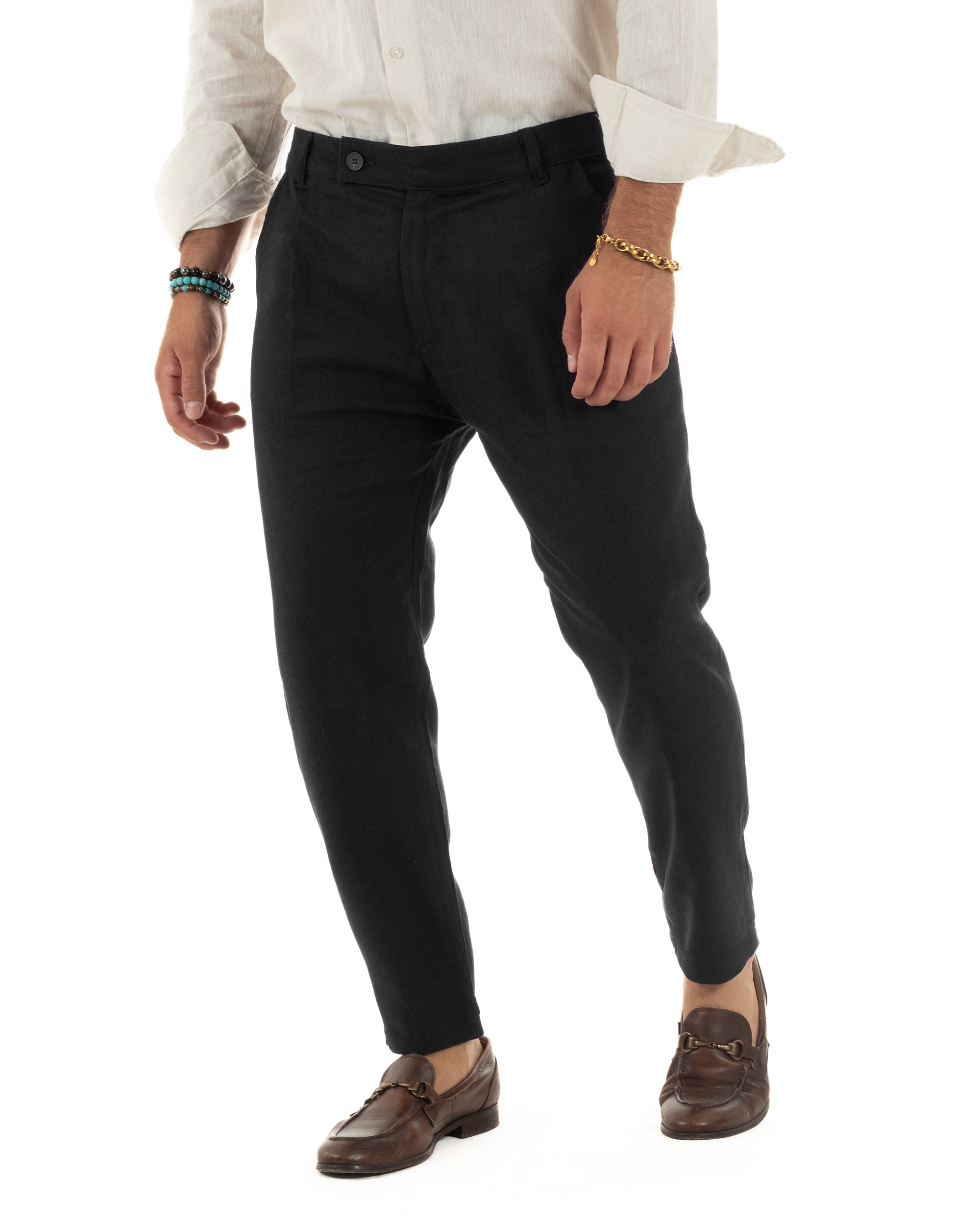 Pantaloni Lino Sartoriale Abbottonatura Allungata P6328A