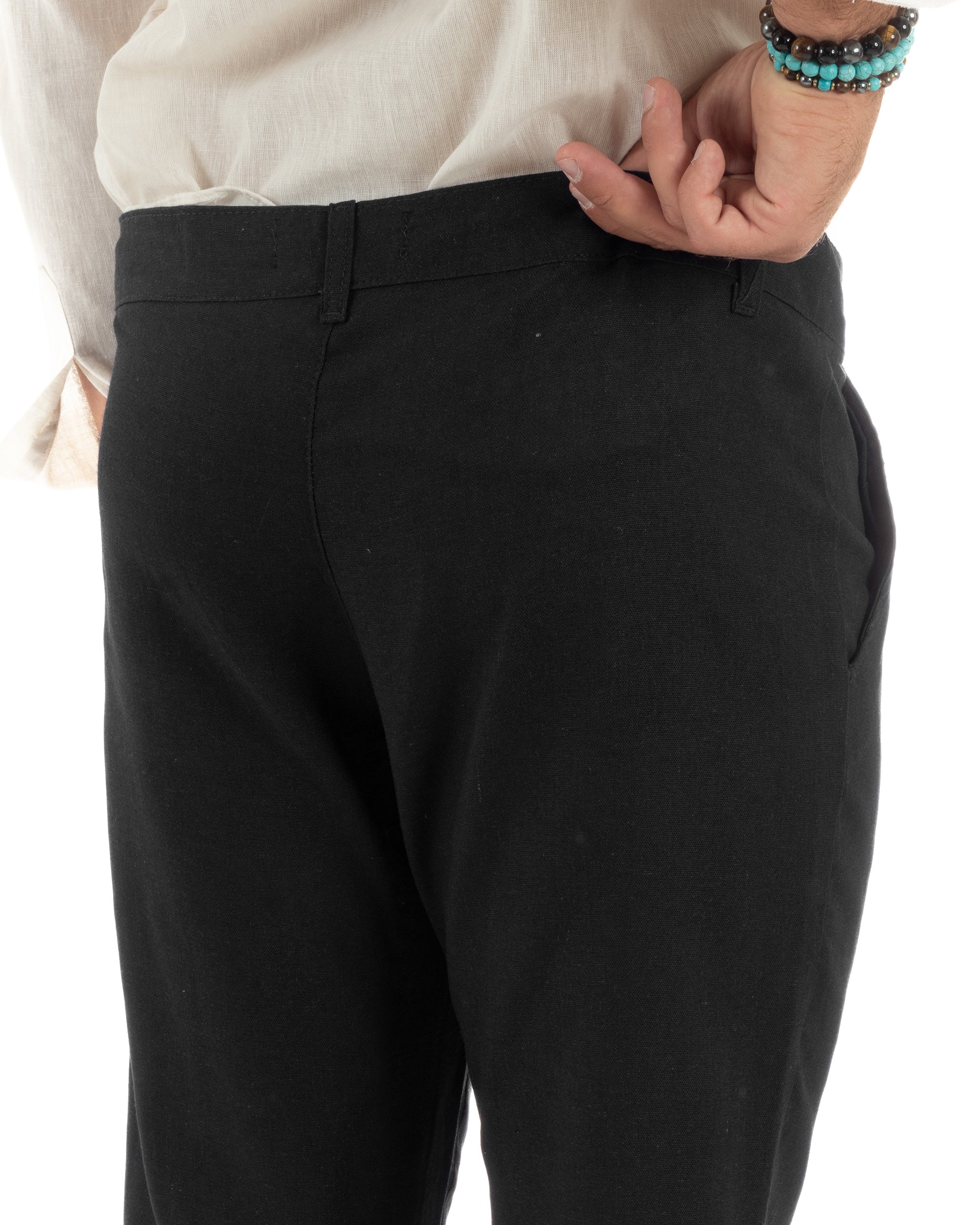 Pantaloni Lino Sartoriale Abbottonatura Allungata P6328A