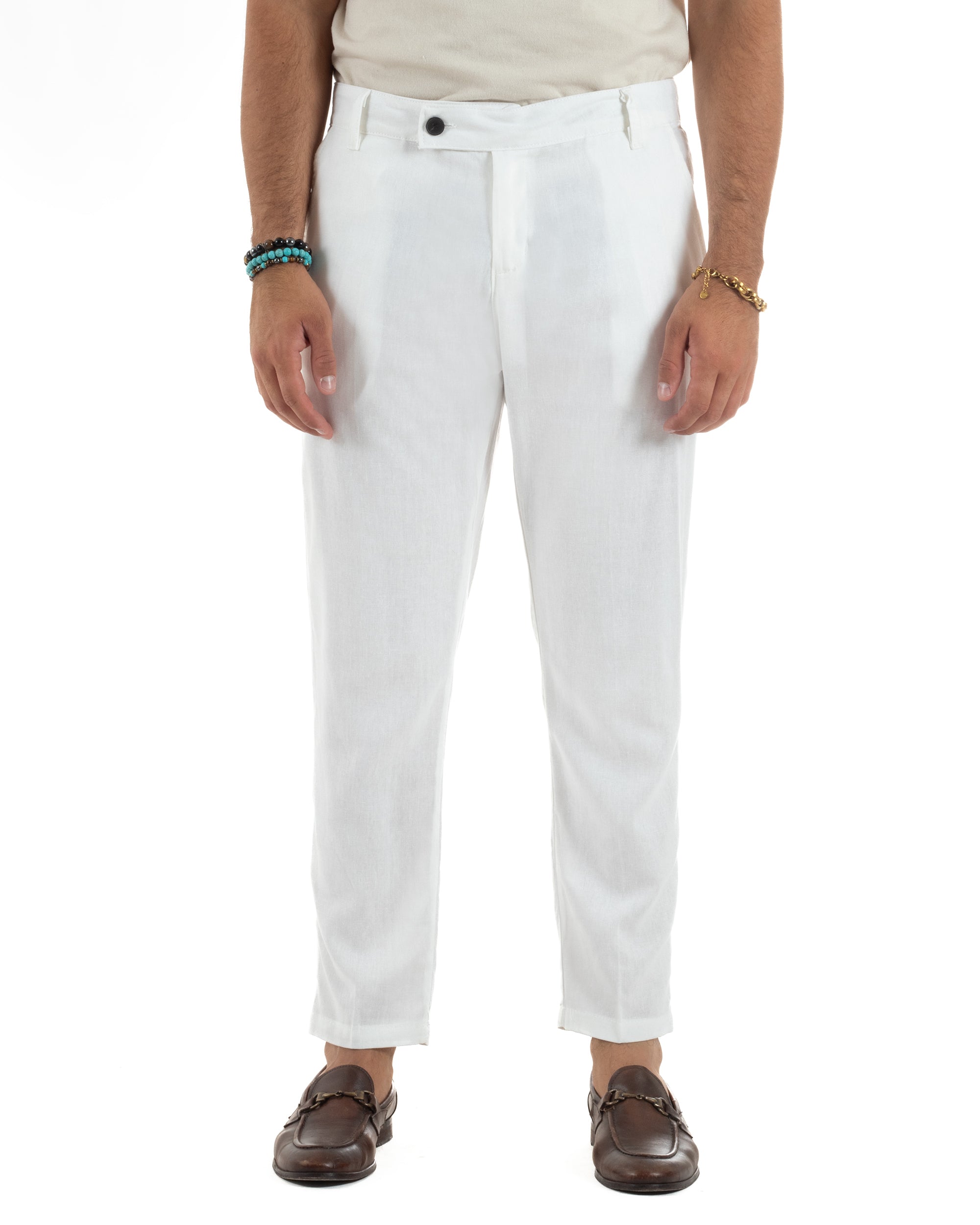 Pantaloni Lino Sartoriale Abbottonatura Allungata P6329A