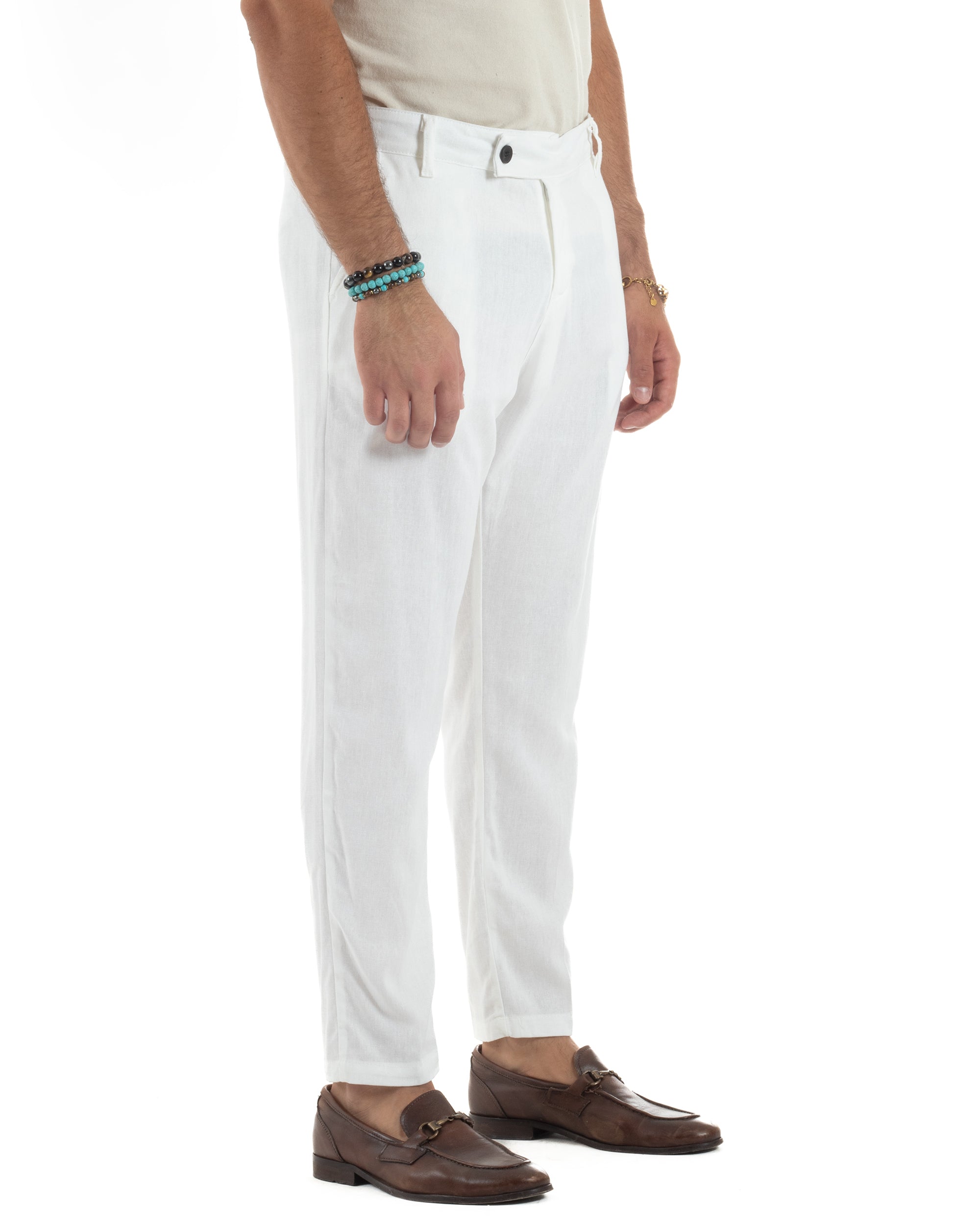 Pantaloni Lino Sartoriale Abbottonatura Allungata P6329A