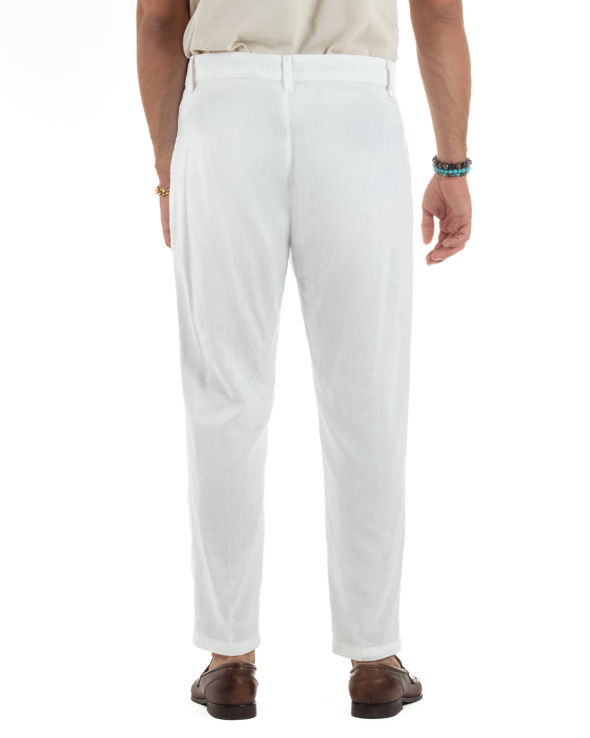 Pantaloni Lino Sartoriale Abbottonatura Allungata P6329A