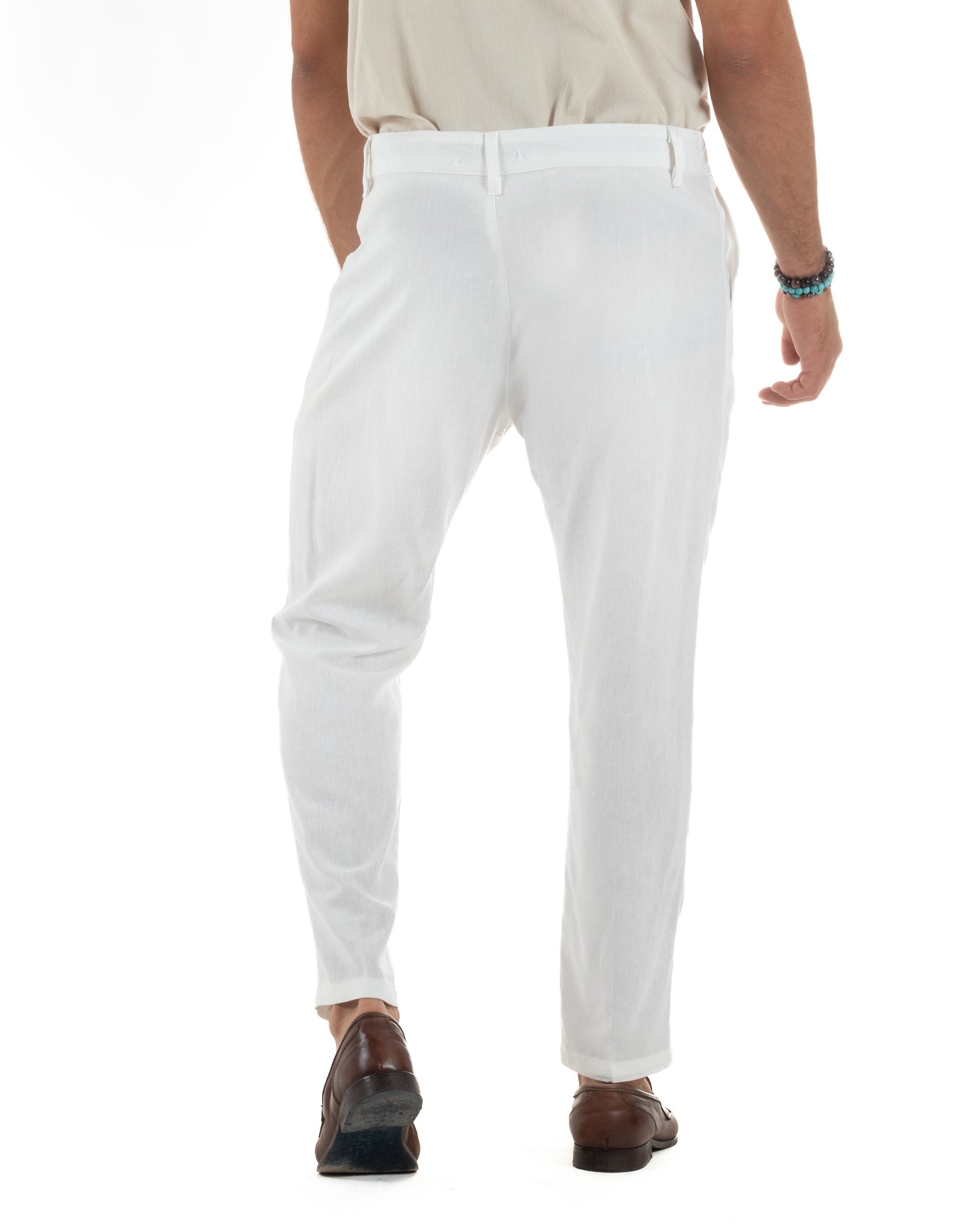 Pantaloni Lino Sartoriale Abbottonatura Allungata P6329A