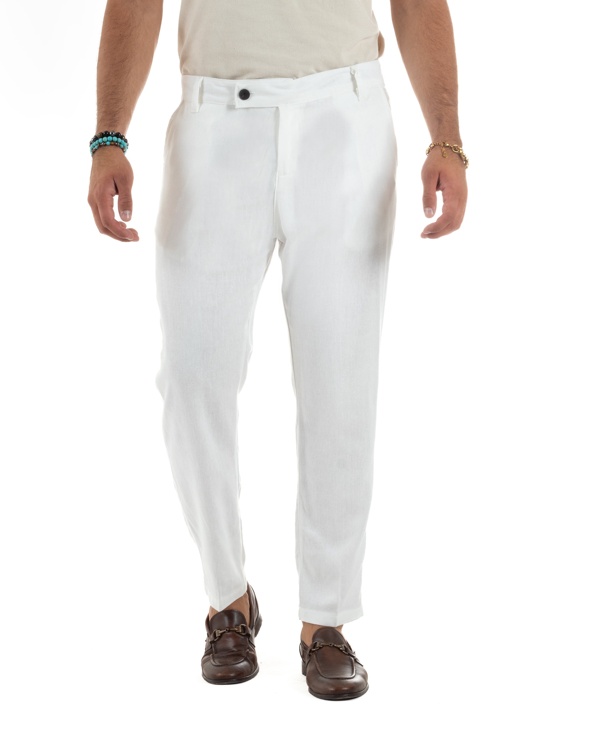 Pantaloni Lino Sartoriale Abbottonatura Allungata P6329A