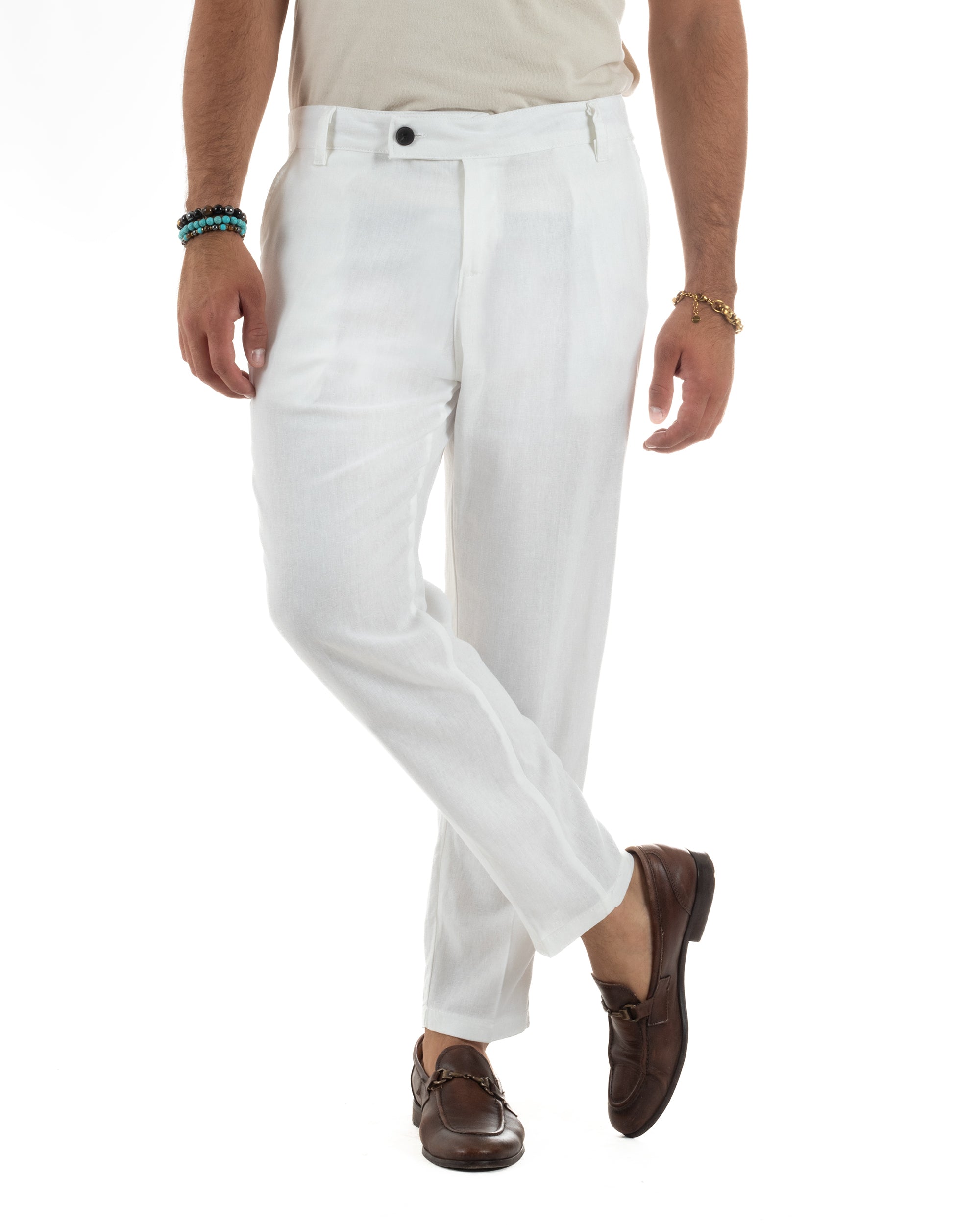 Pantaloni Lino Sartoriale Abbottonatura Allungata P6329A