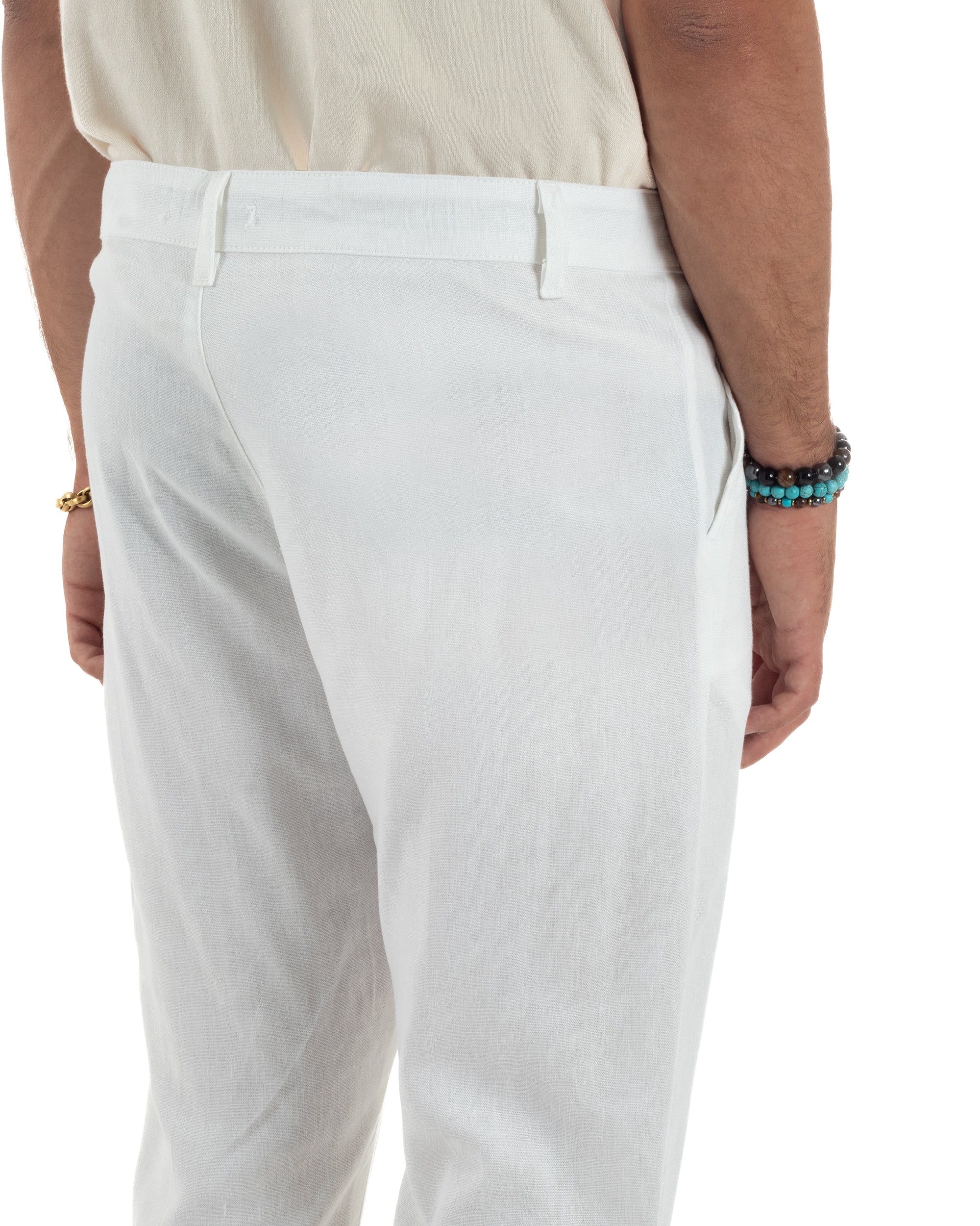 Pantaloni Lino Sartoriale Abbottonatura Allungata P6329A