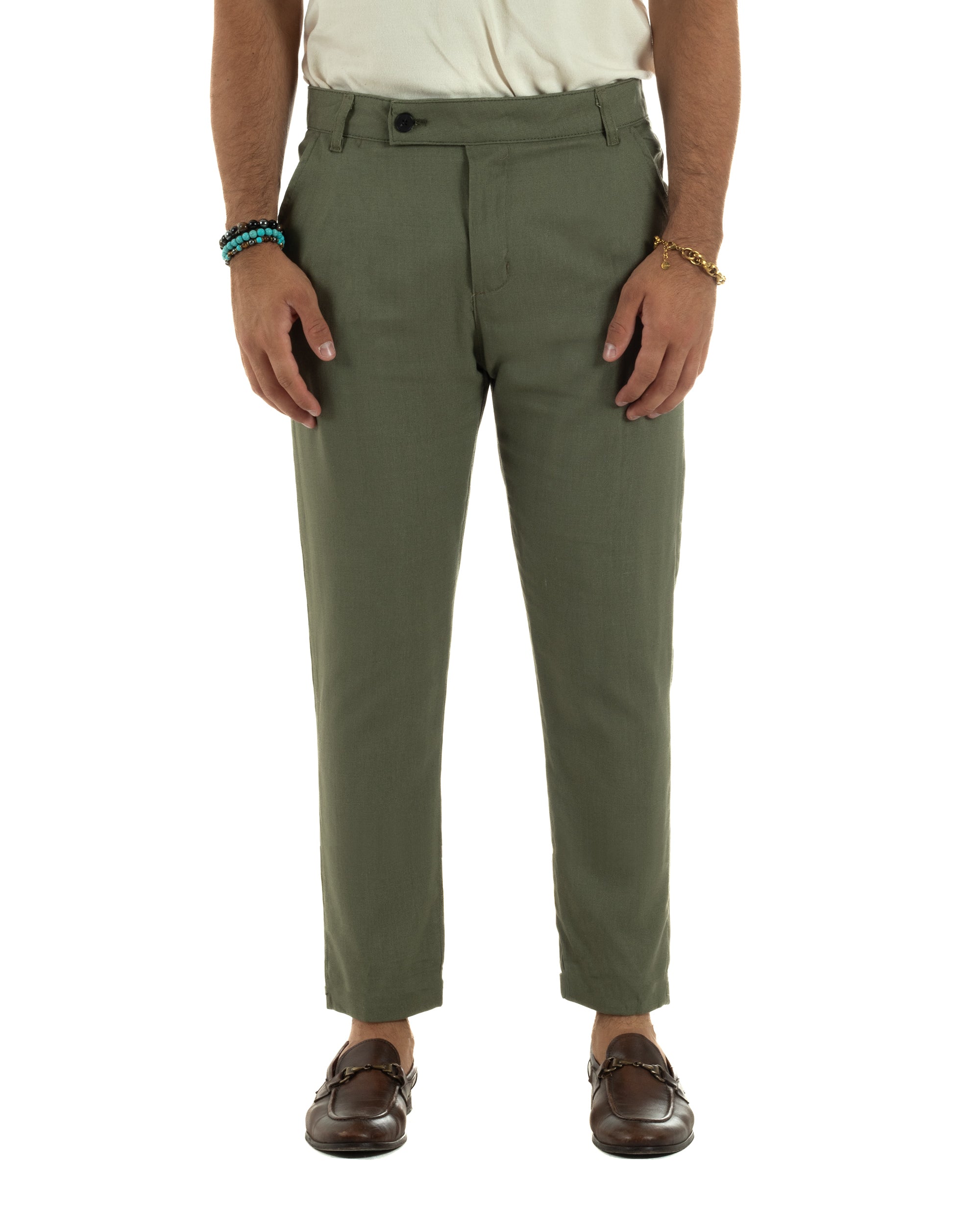 Pantaloni Lino Sartoriale Abbottonatura Allungata P6330A