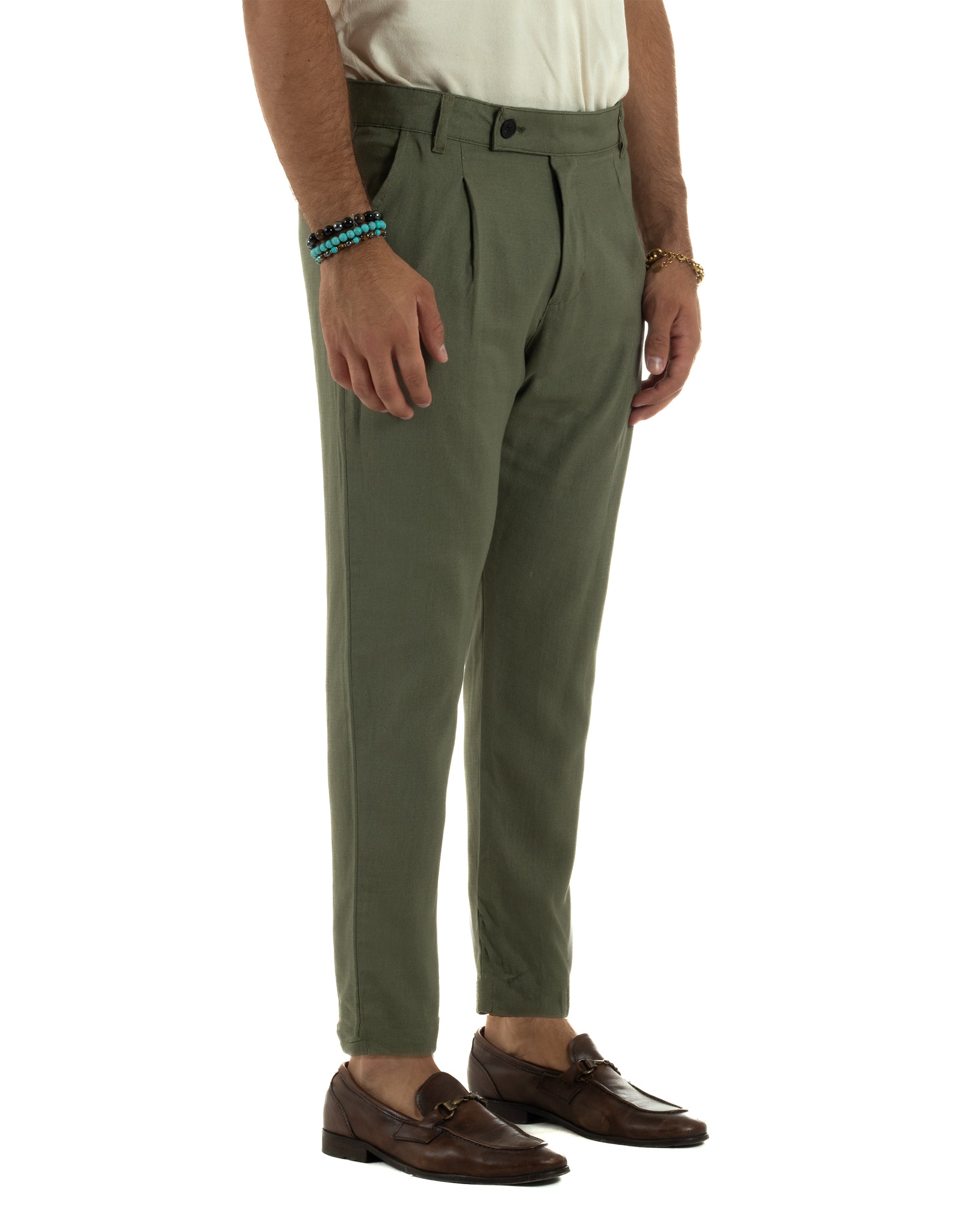 Pantaloni Lino Sartoriale Abbottonatura Allungata P6330A