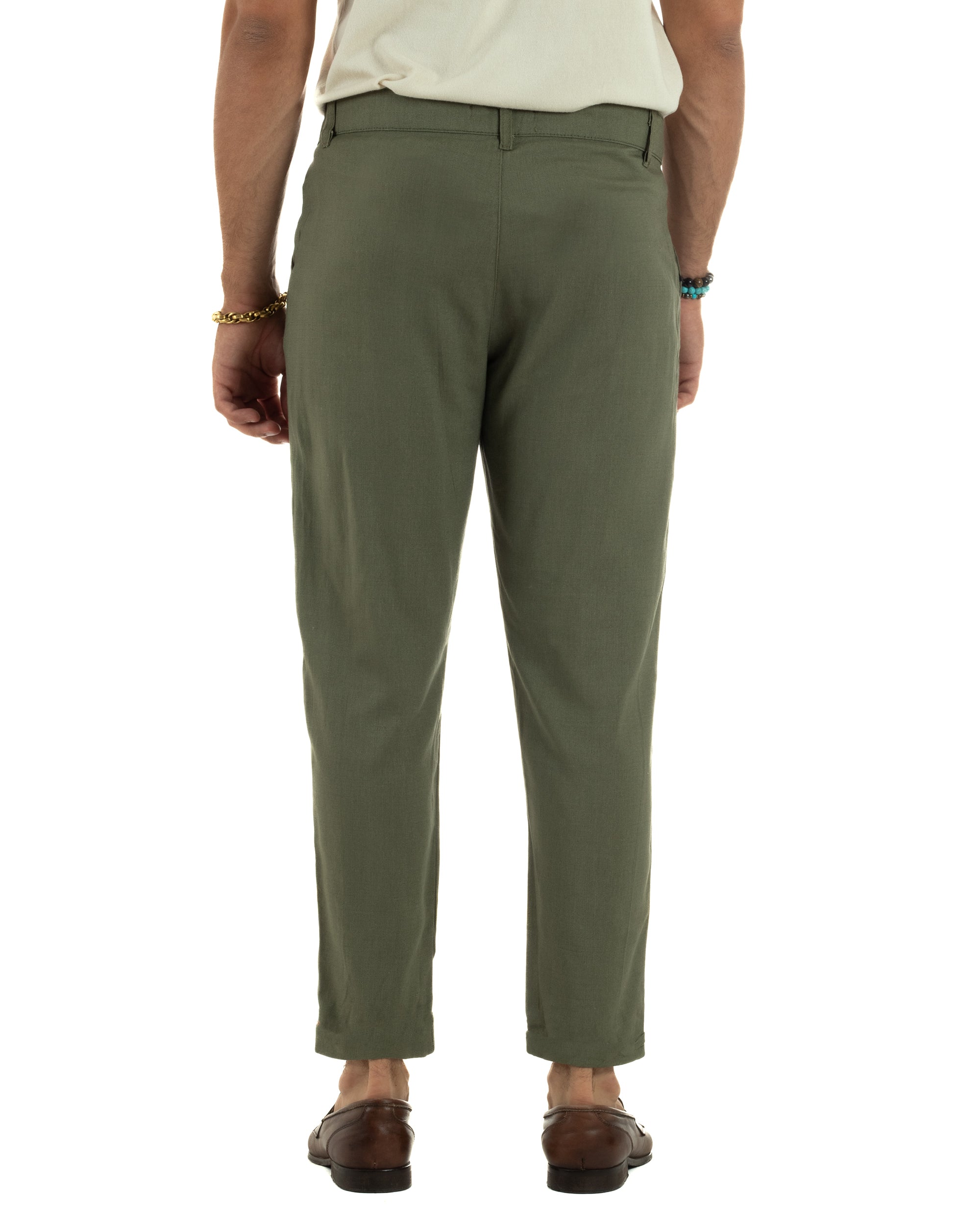 Pantaloni Lino Sartoriale Abbottonatura Allungata P6330A