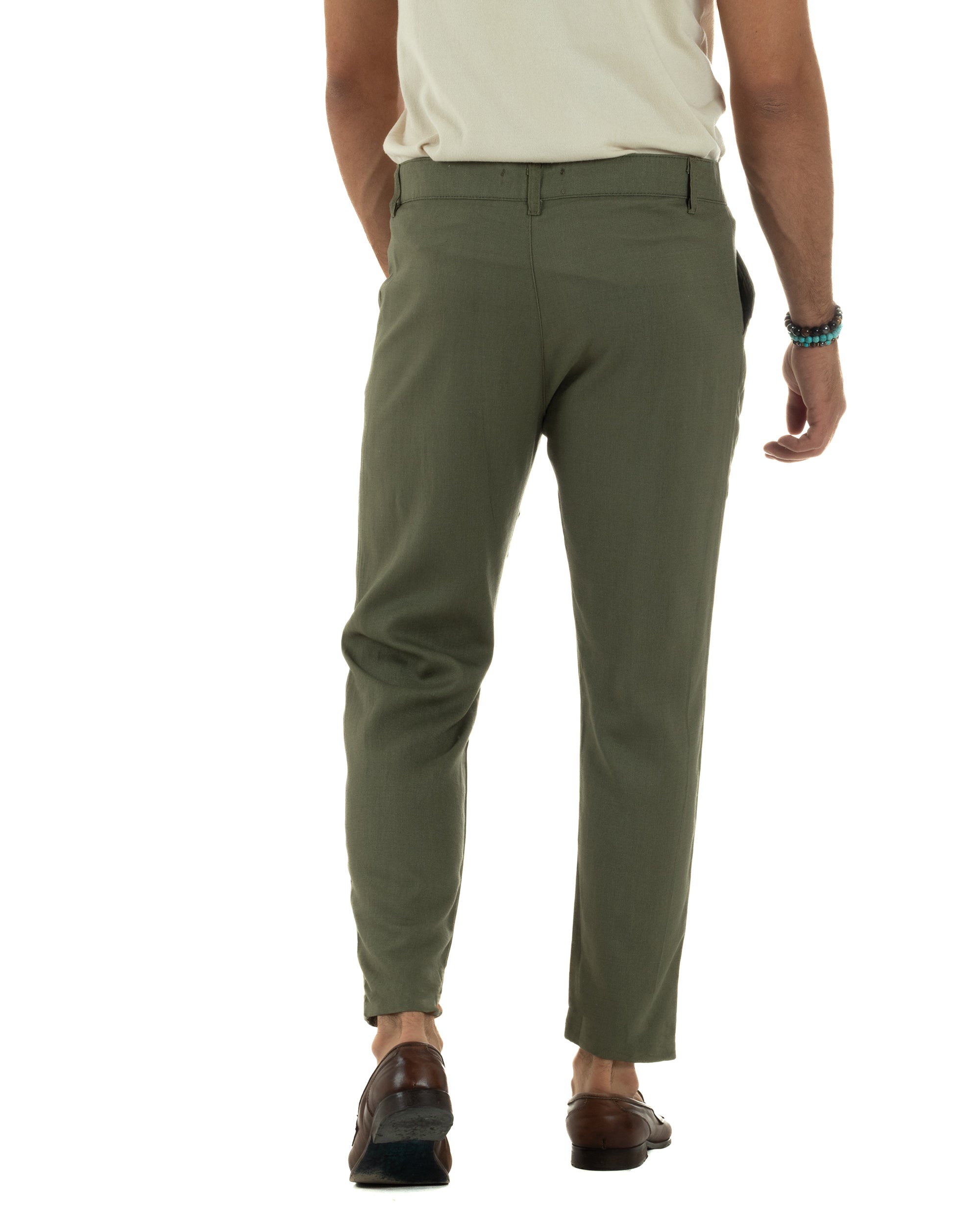 Pantaloni Lino Sartoriale Abbottonatura Allungata P6330A