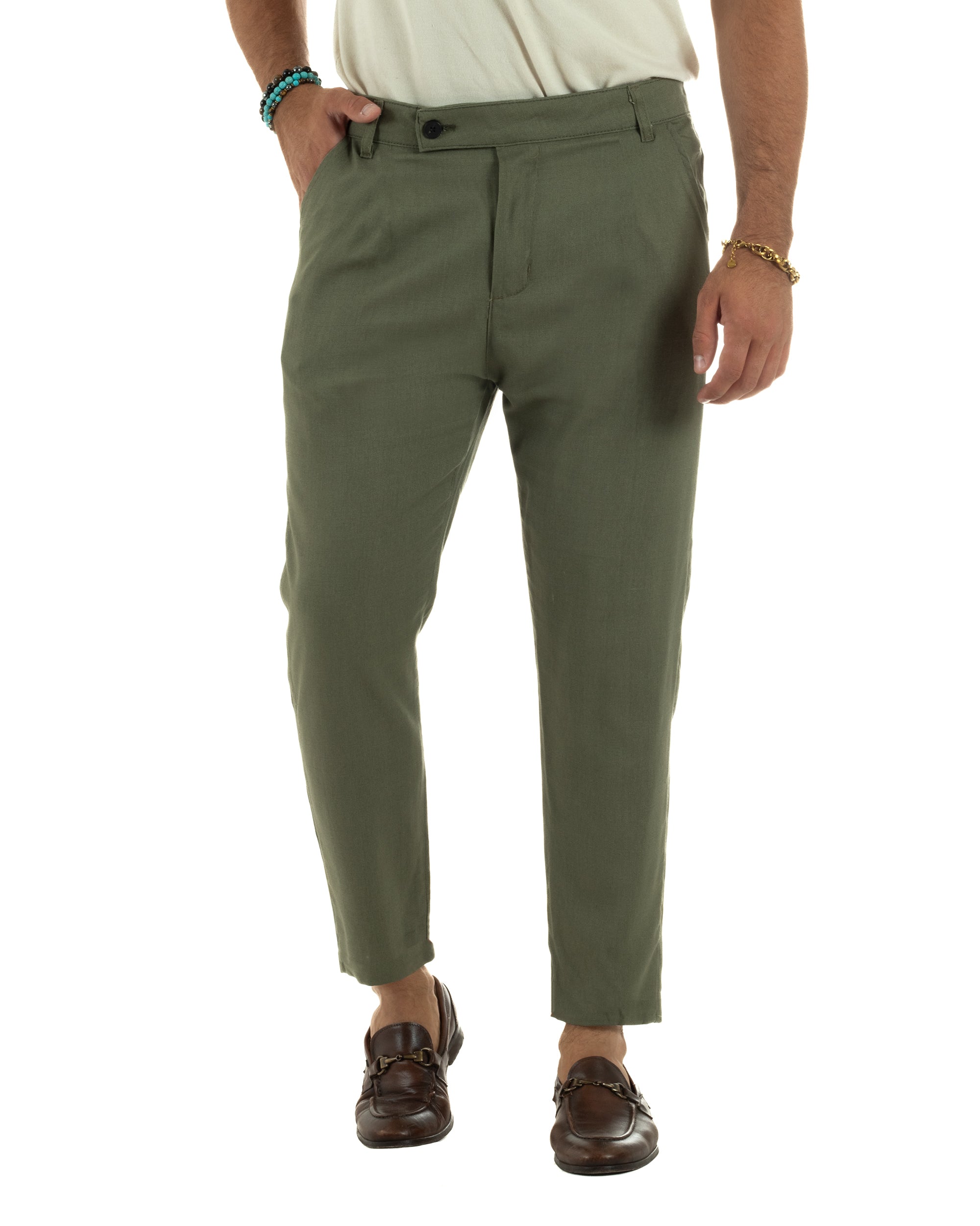 Pantaloni Lino Sartoriale Abbottonatura Allungata P6330A