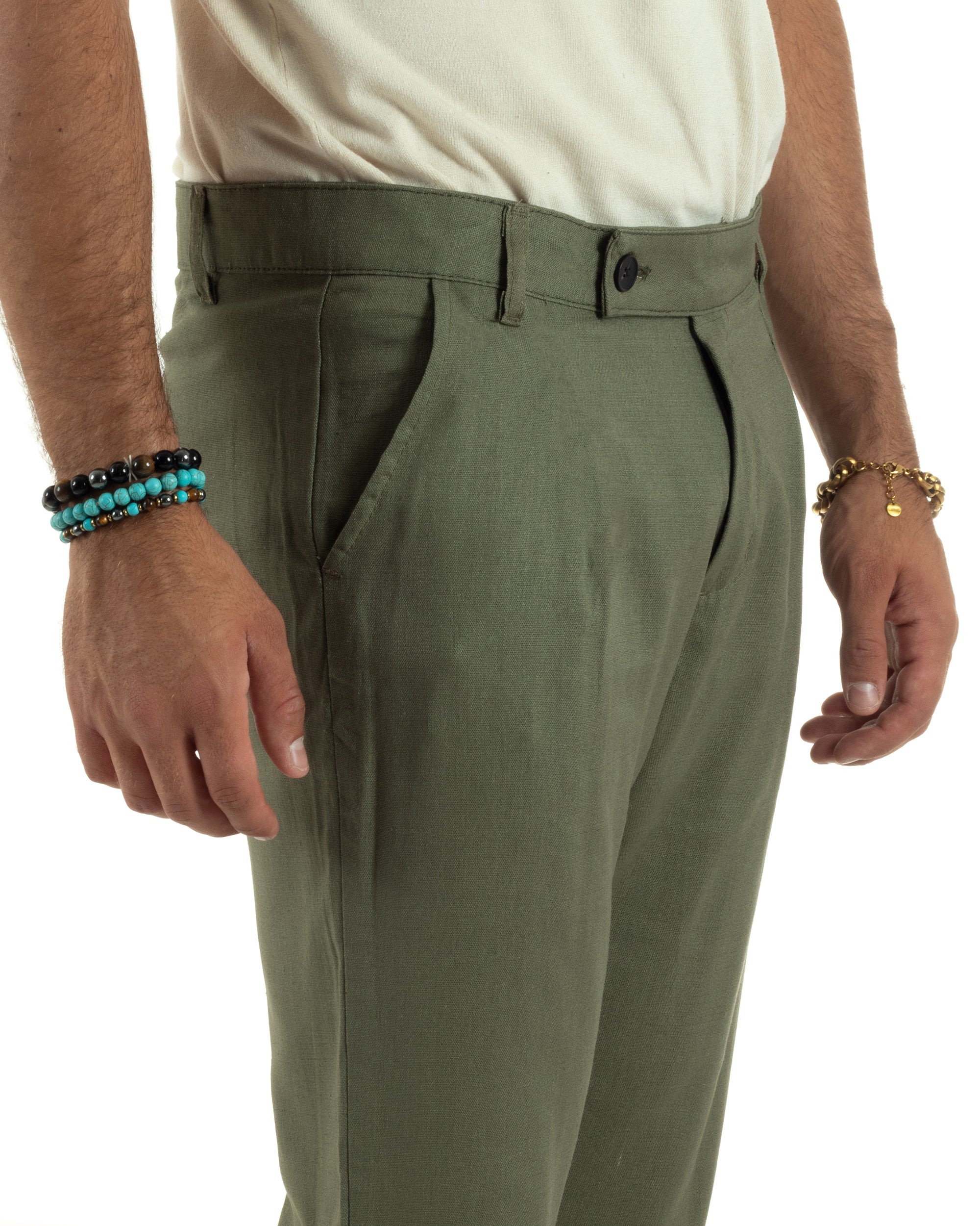 Pantaloni Lino Sartoriale Abbottonatura Allungata P6330A