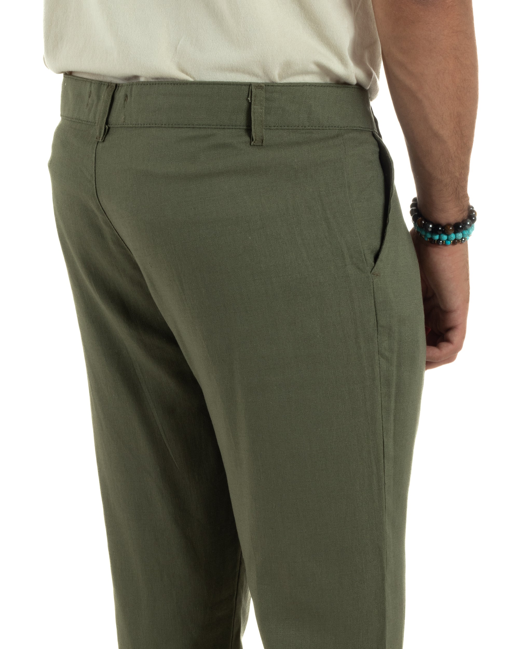 Pantaloni Lino Sartoriale Abbottonatura Allungata P6330A