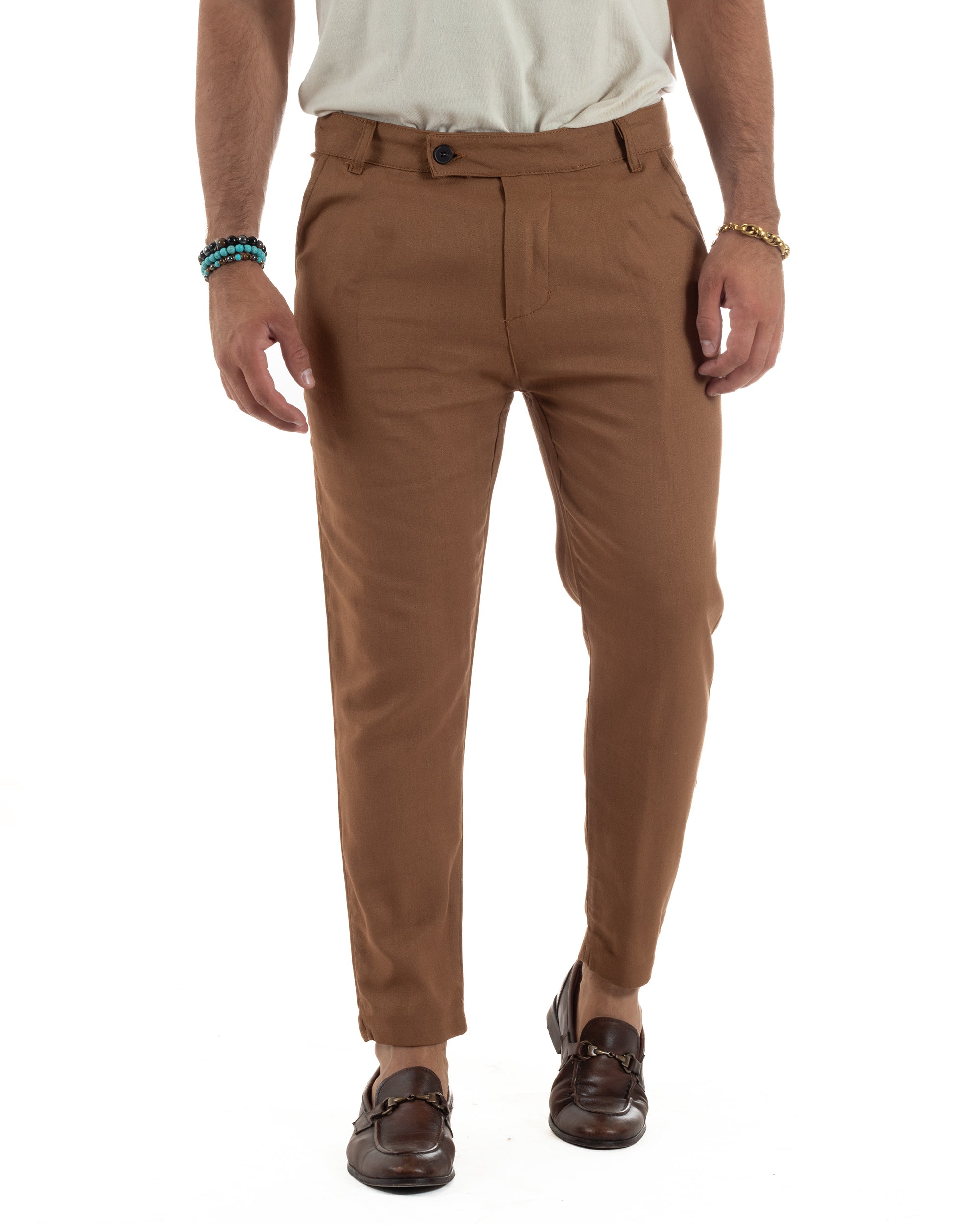 Pantaloni Lino Sartoriale Abbottonatura Allungata P6331A