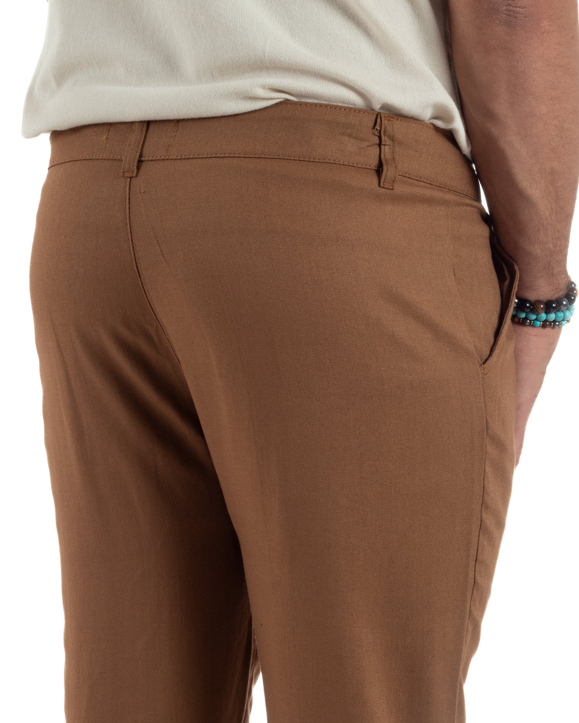 Pantaloni Lino Sartoriale Abbottonatura Allungata P6331A