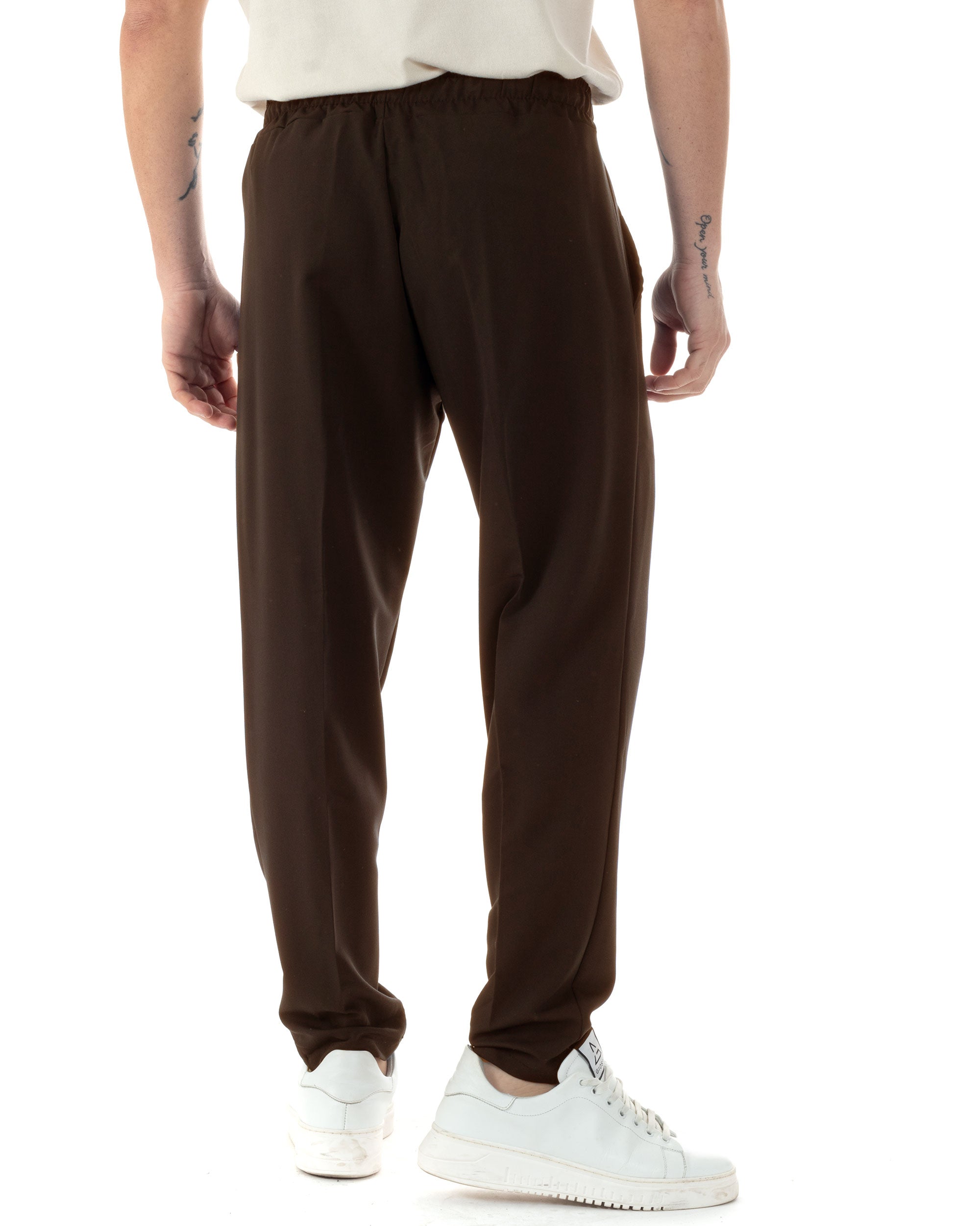 Pantaloni Uomo Pantalaccio Viscosa Morbido Regular Fit Coulisse Elastico Casual Tinta Unita Marrone GIOSAL-P6333A
