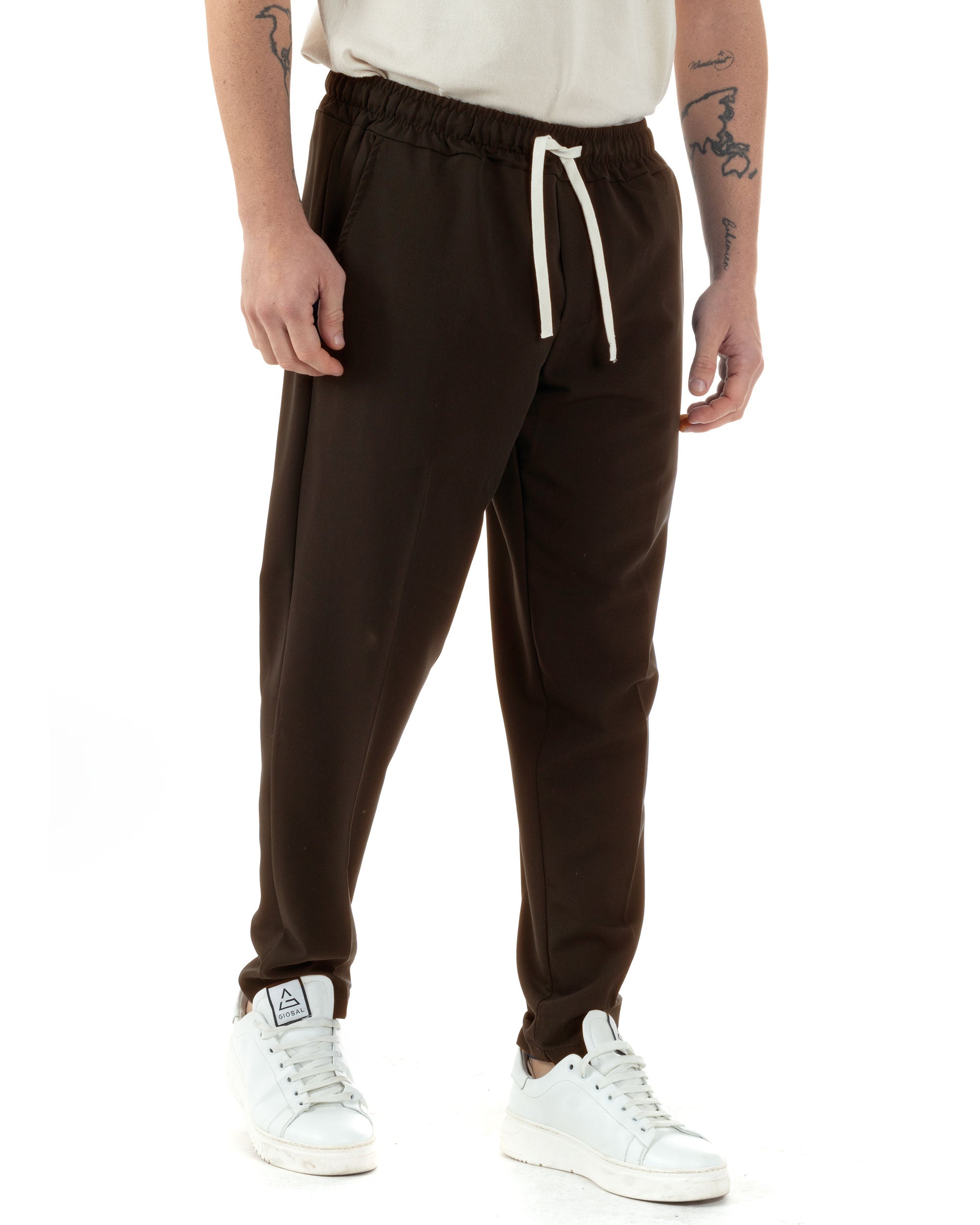 Pantaloni Uomo Pantalaccio Viscosa Morbido Regular Fit Coulisse Elastico Casual Tinta Unita Marrone GIOSAL-P6333A