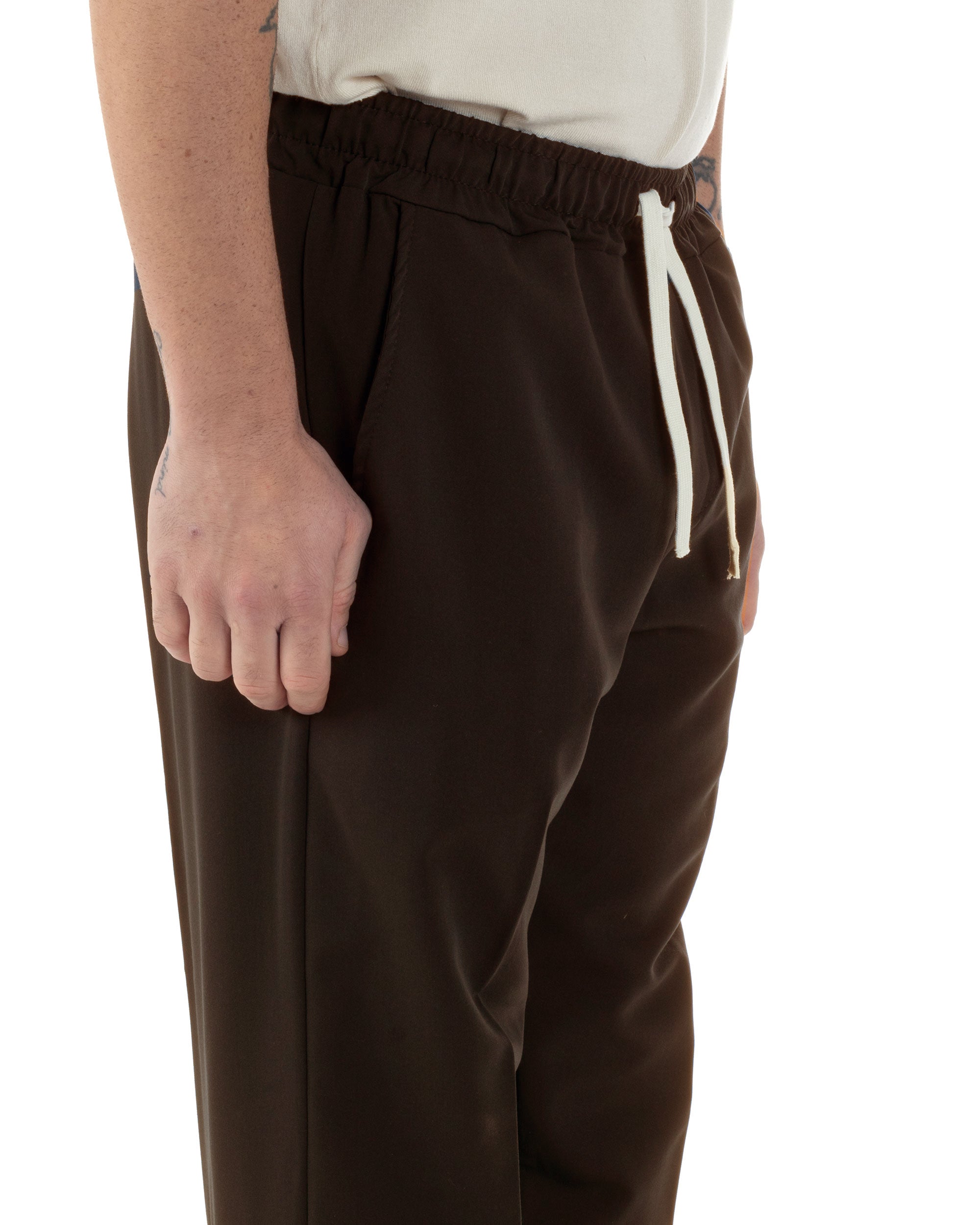 Pantaloni Uomo Pantalaccio Viscosa Morbido Regular Fit Coulisse Elastico Casual Tinta Unita Marrone GIOSAL-P6333A