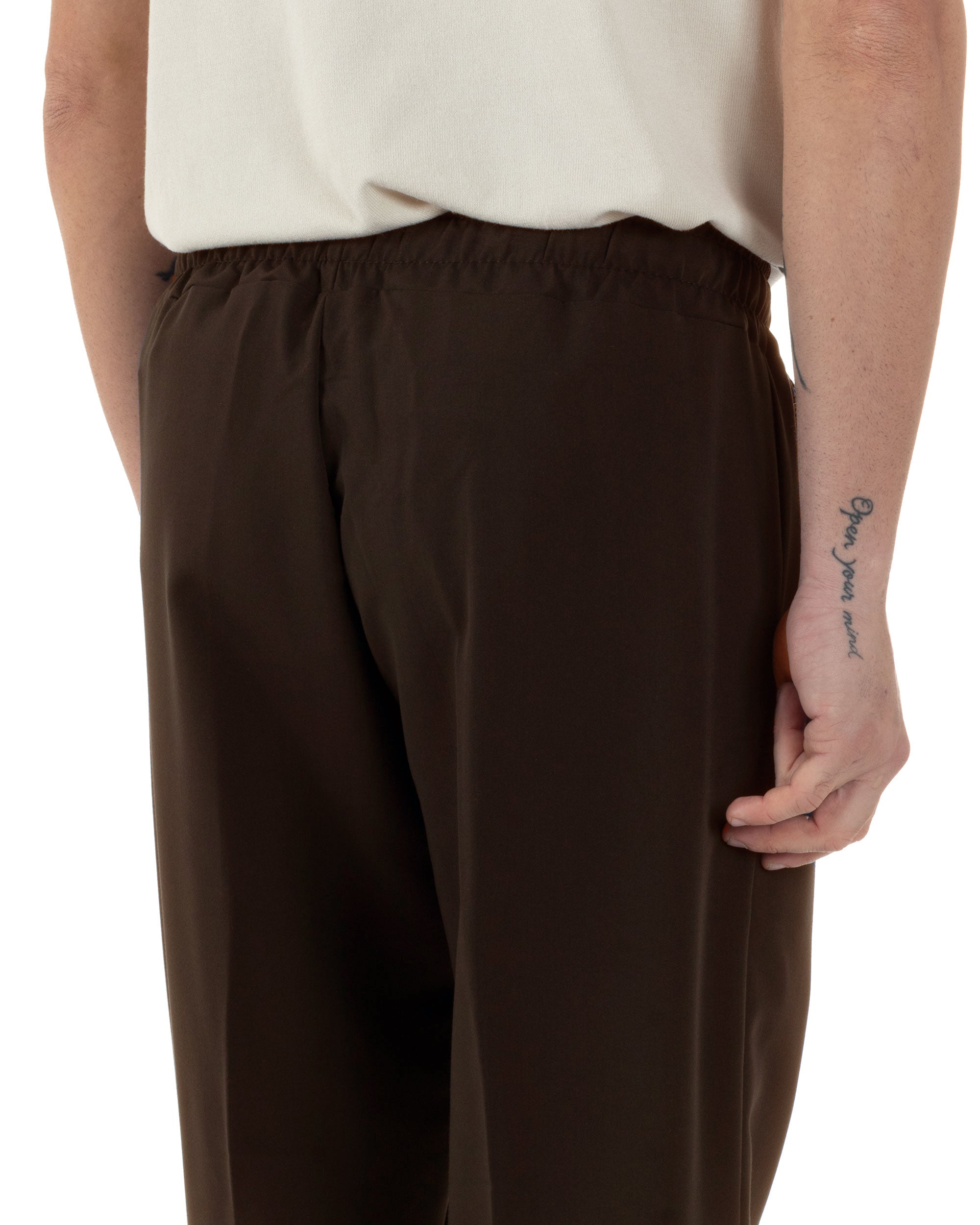 Pantaloni Uomo Pantalaccio Viscosa Morbido Regular Fit Coulisse Elastico Casual Tinta Unita Marrone GIOSAL-P6333A