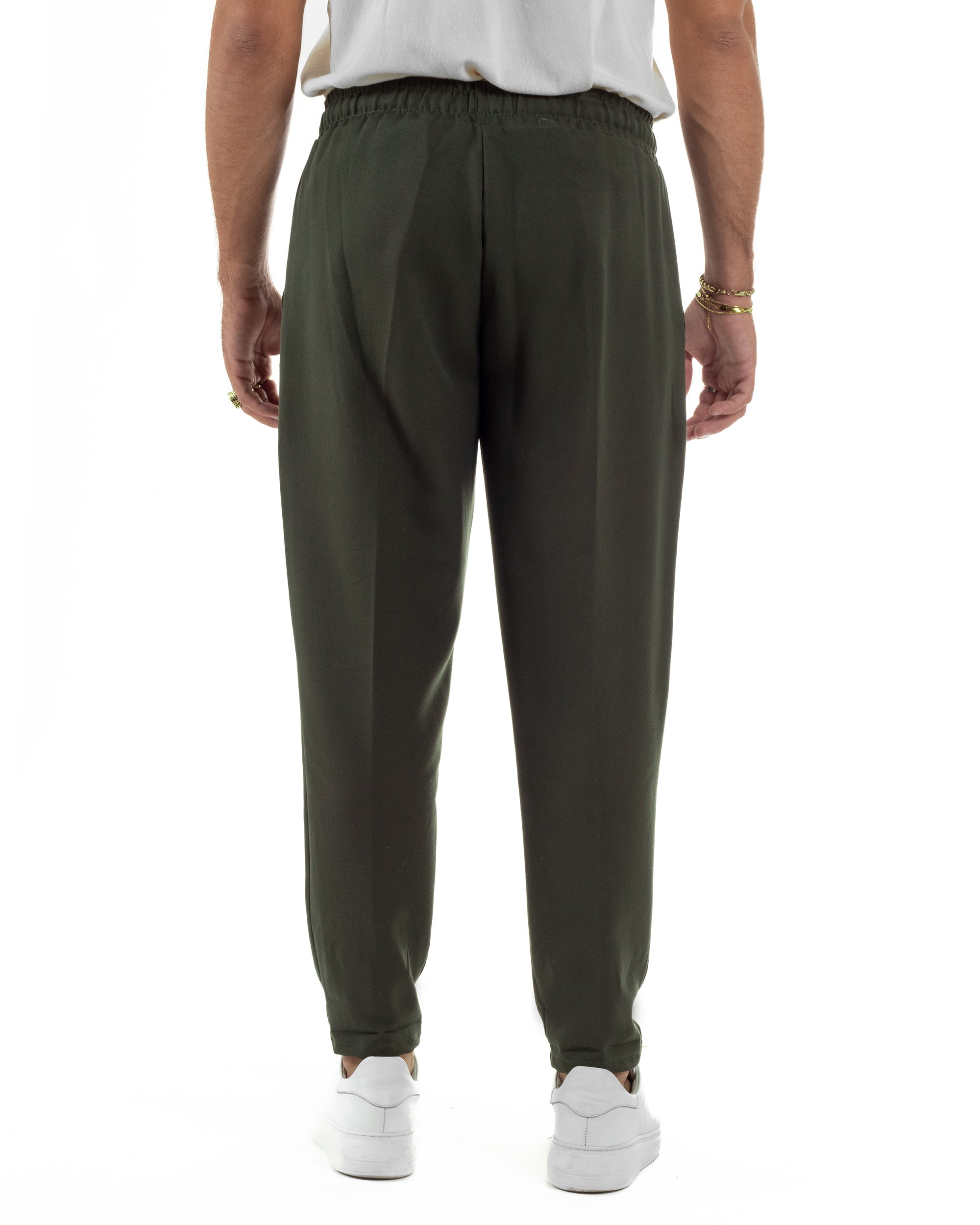 Pantaloni Uomo Pantalaccio Viscosa Morbido Regular Fit Coulisse Elastico Casual Tinta Unita Verde GIOSAL-P6340A