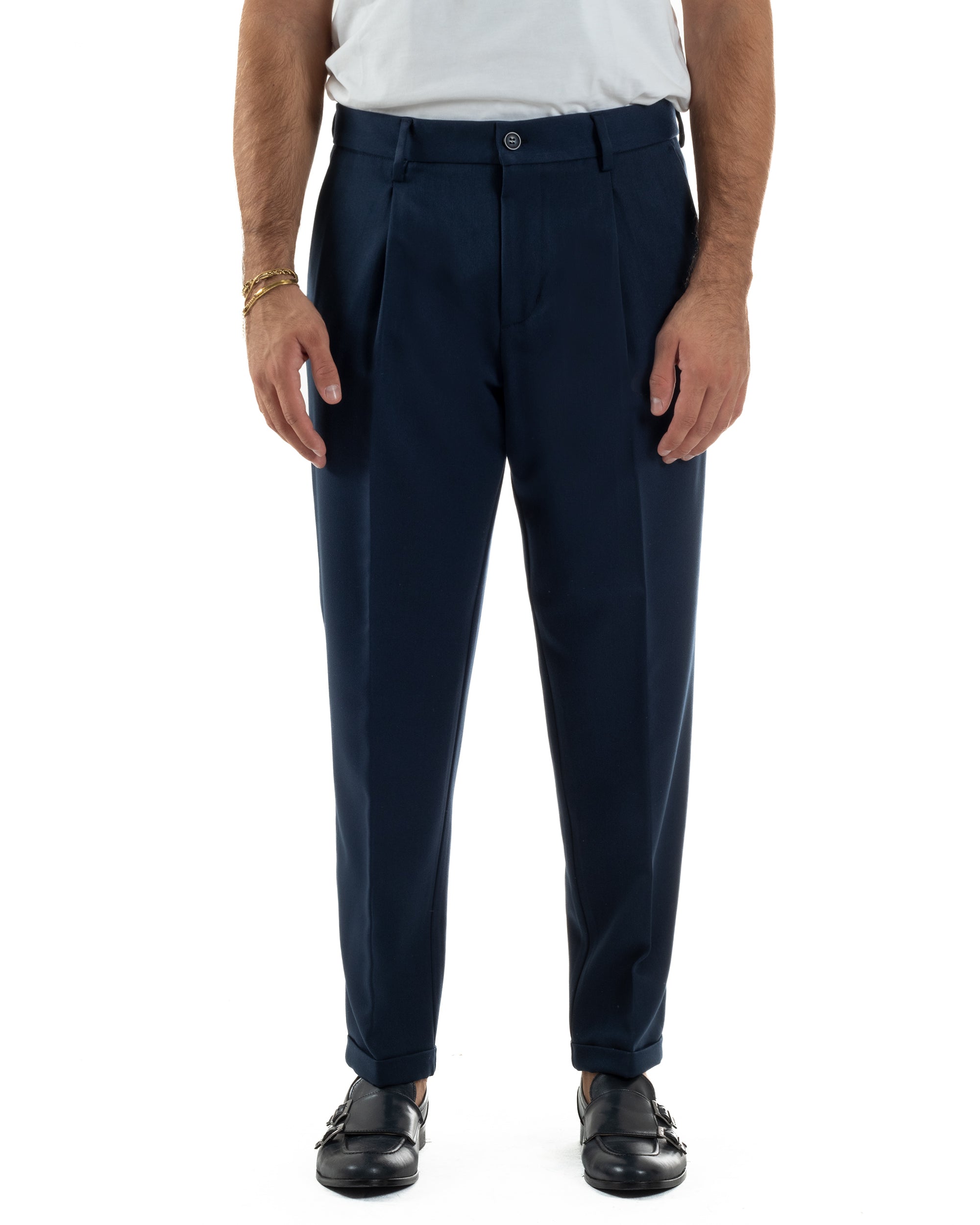 Pantaloni Uomo Viscosa Tasche America Con Pinces Classico Blu Over-D OC1F2W5P15