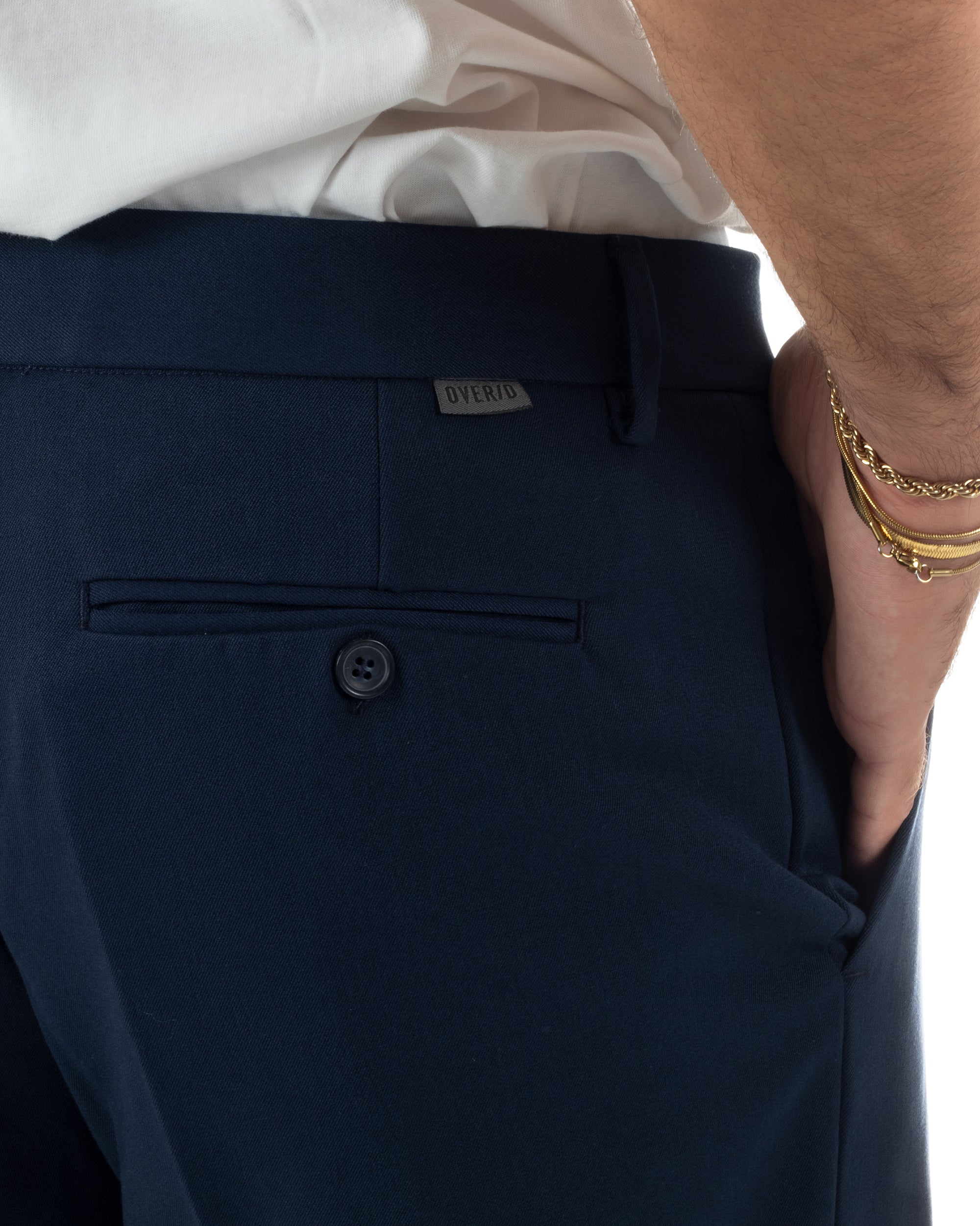 Pantaloni Uomo Viscosa Tasche America Con Pinces Classico Blu Over-D OC1F2W5P15